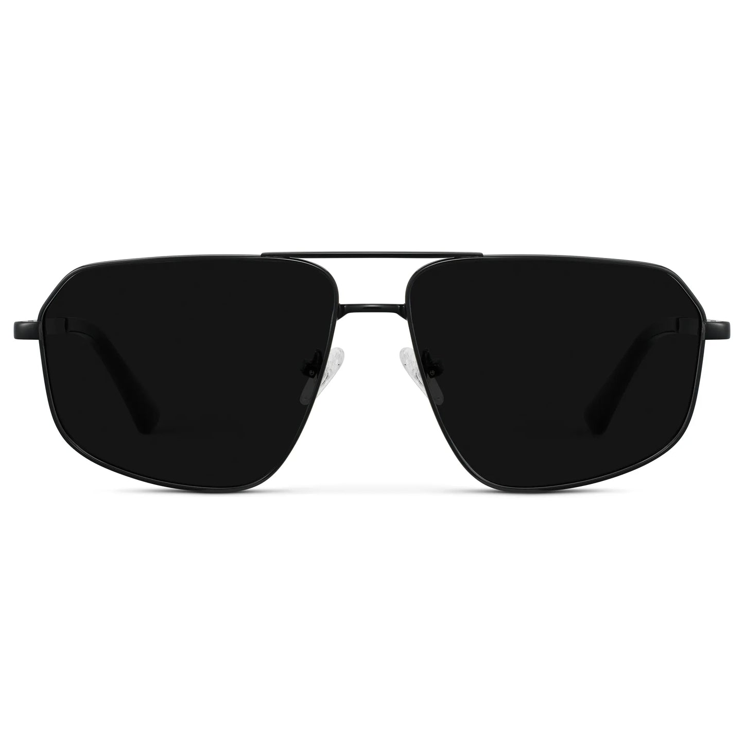 Black / Triple Black Lens || Women's Metal Aviator Sunglasses with Black Frame and Black Lens on a white background