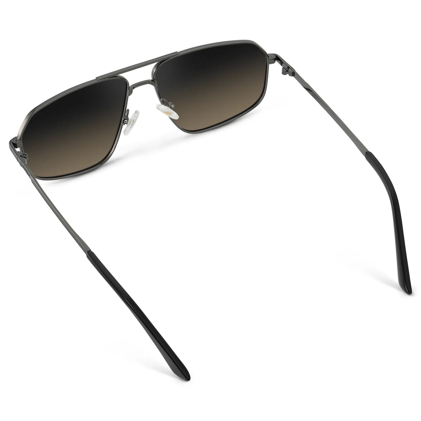 Gunmetal / Grey Brown Gradient Lens || Back view of Women's Metal Aviator Sunglasses with Grey Frame and Grey Brown Gradient Lens on a white background
