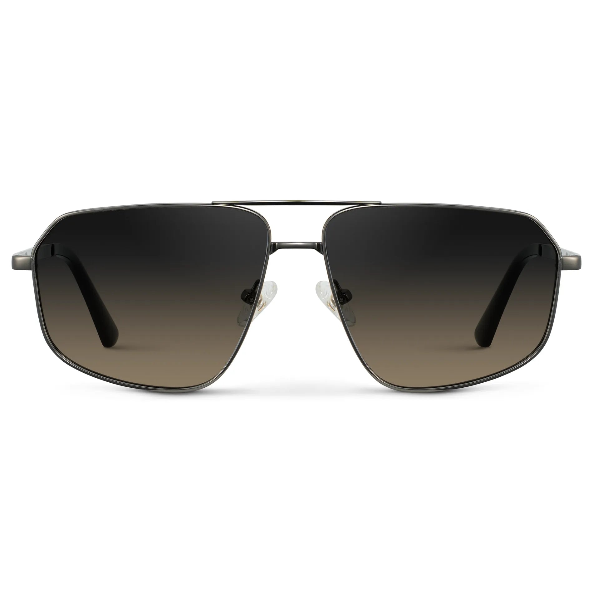 Gunmetal / Grey Brown Gradient Lens || Women's Metal Aviator Sunglasses with Grey Frame and Grey Brown Gradient Lens on a white background