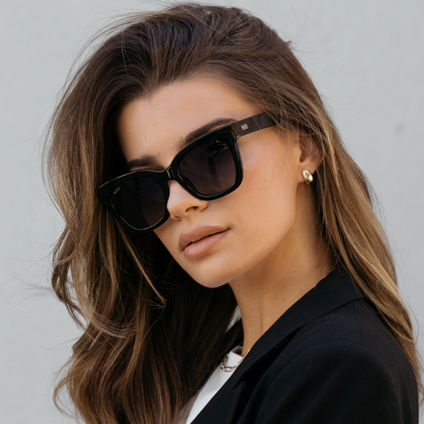 Glossy Black / Black Lens || Black Cateye Frame Sunglasses with Black Polarized Lenses