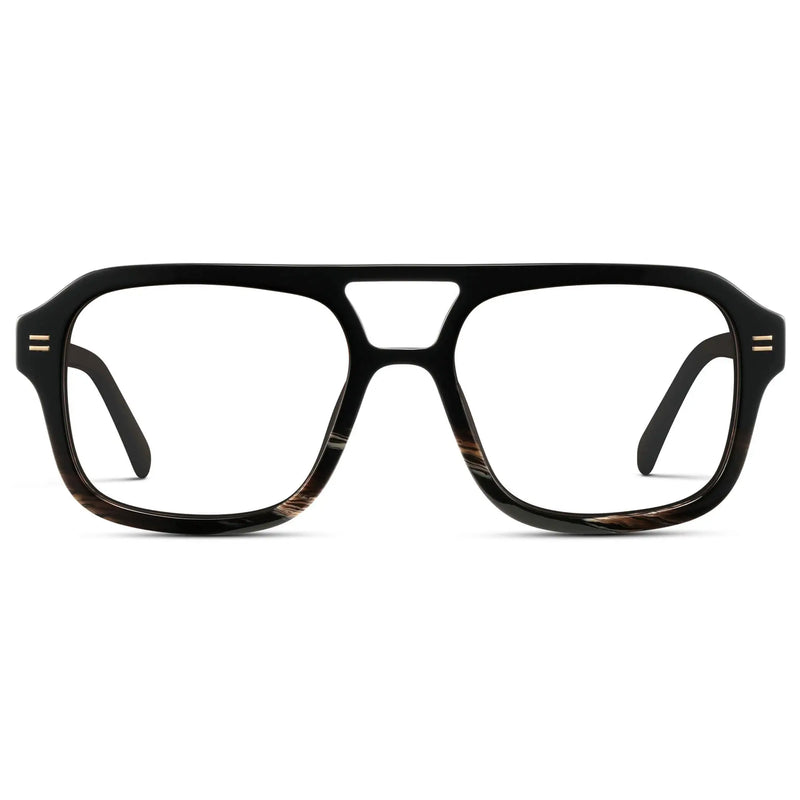 Black Mineral || Women's Prescription Oversized Square Glasses with Black Frame and Clear Lenses on a white background 