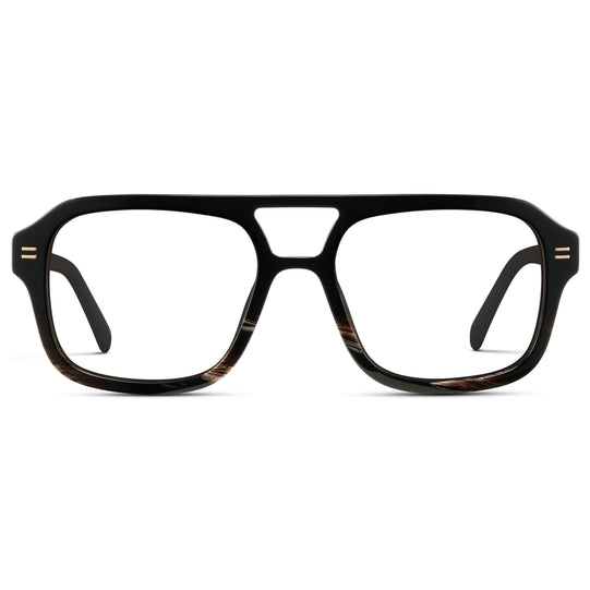 Black Mineral || Square Frame Glasses with Clear Prescription Lenses.
