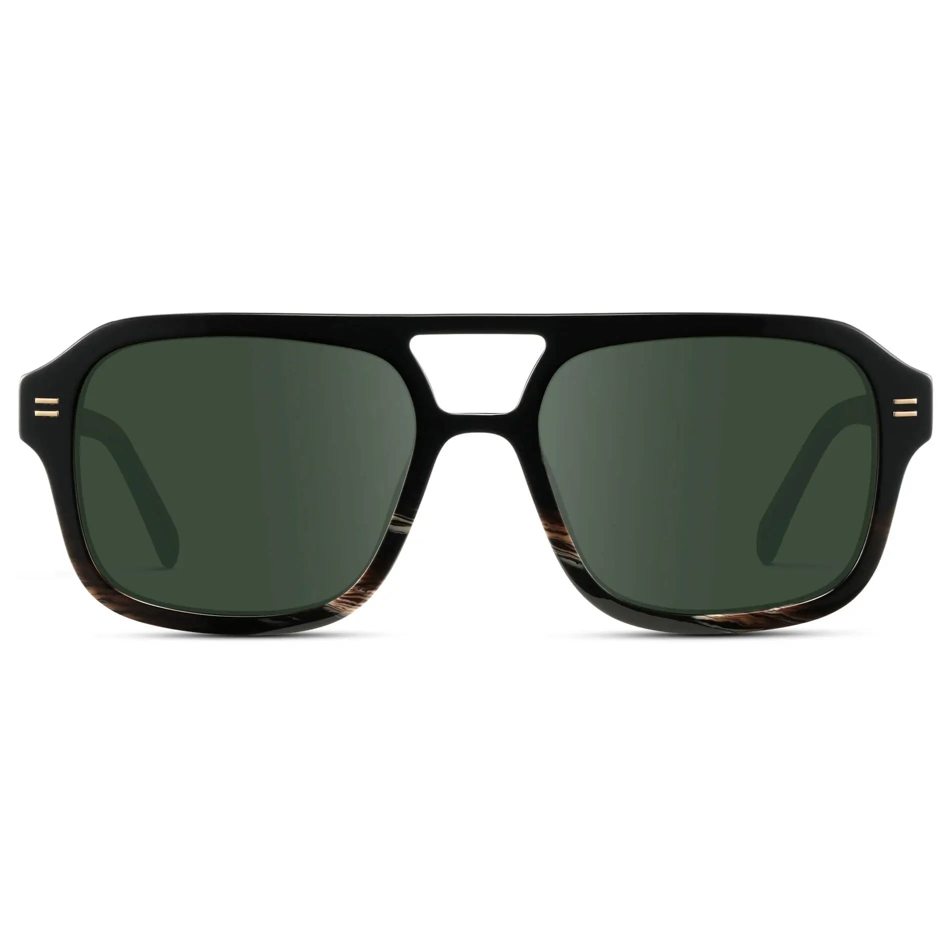 Black Mineral / G15 || Women's Oversized Square Prescription Sunglasses with Black Mineral Frame and Green Lenses on a white background