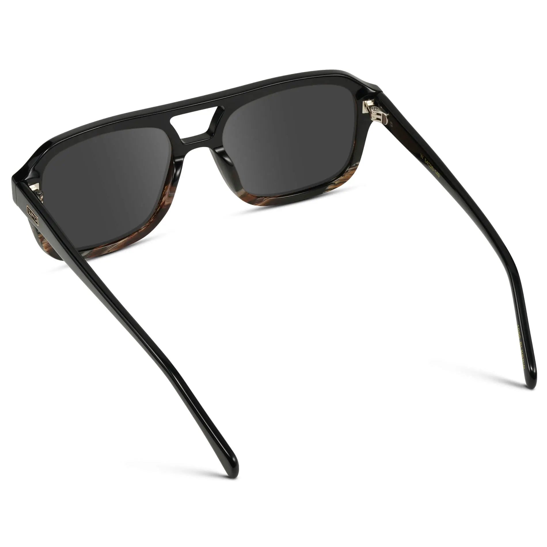 Black Mineral / Grey || Back view of Women's Oversized Square Prescription Sunglasses with Black Mineral Frame and Grey Lenses on a white background