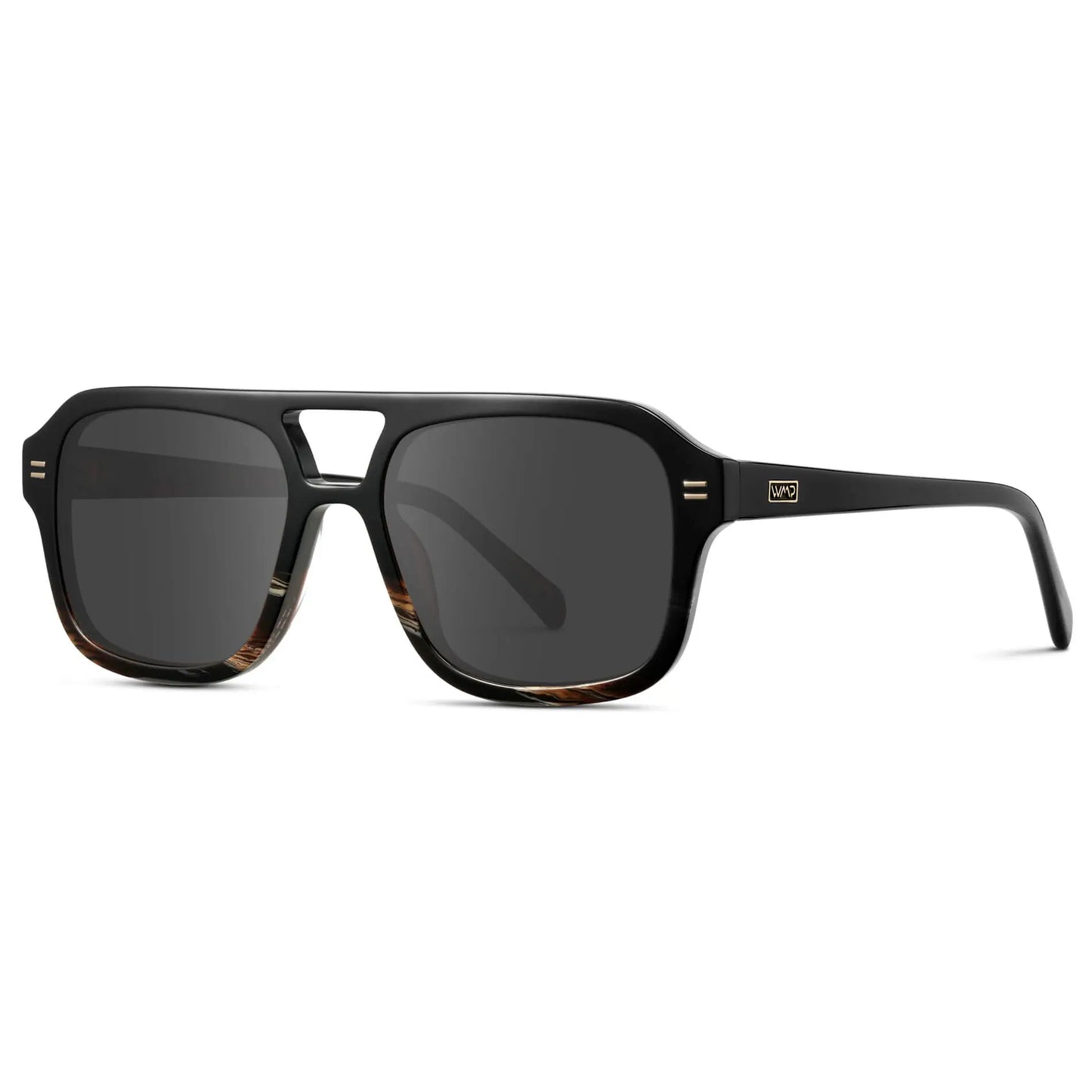 Black Mineral / Grey || Side view of Women's Oversized Square Prescription Sunglasses with Black Mineral Frame and Grey Lenses on a white background