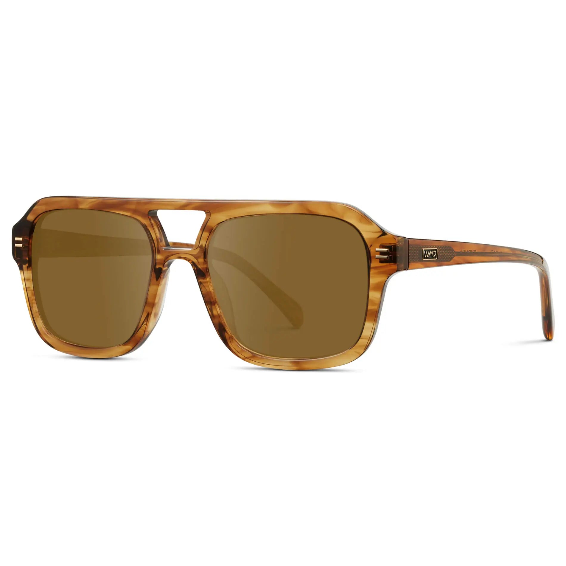 Crystal Brown Grain / Amber || Side view of Women's Oversized Square Prescription Sunglasses with Crystal Brown Grain Frame and Brown Lenses on a white background