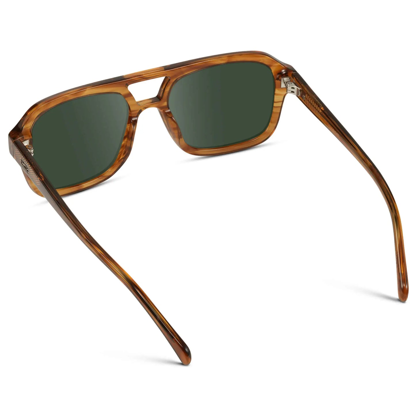 Crystal Brown Grain / G15 || Back view of Women's Oversized Square Prescription Sunglasses with Crystal Brown Grain Frame and Green Lenses on a white background