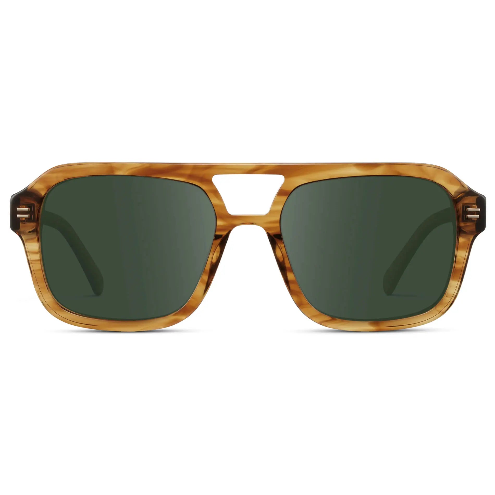 Crystal Brown Grain / G15 || Women's Oversized Square Prescription Sunglasses with Crystal Brown Grain Frame and Green Lenses on a white background
