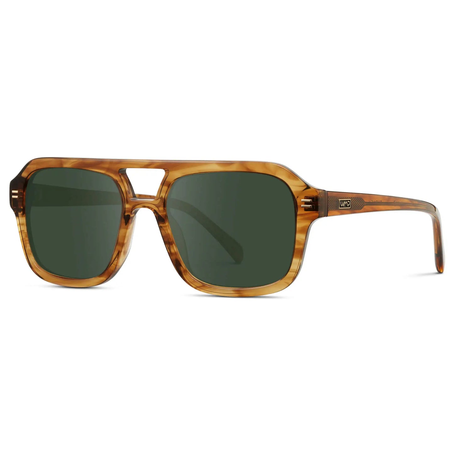 Crystal Brown Grain / G15 || Side view of Women's Oversized Square Prescription Sunglasses with Crystal Brown Grain Frame and Green Lenses on a white background