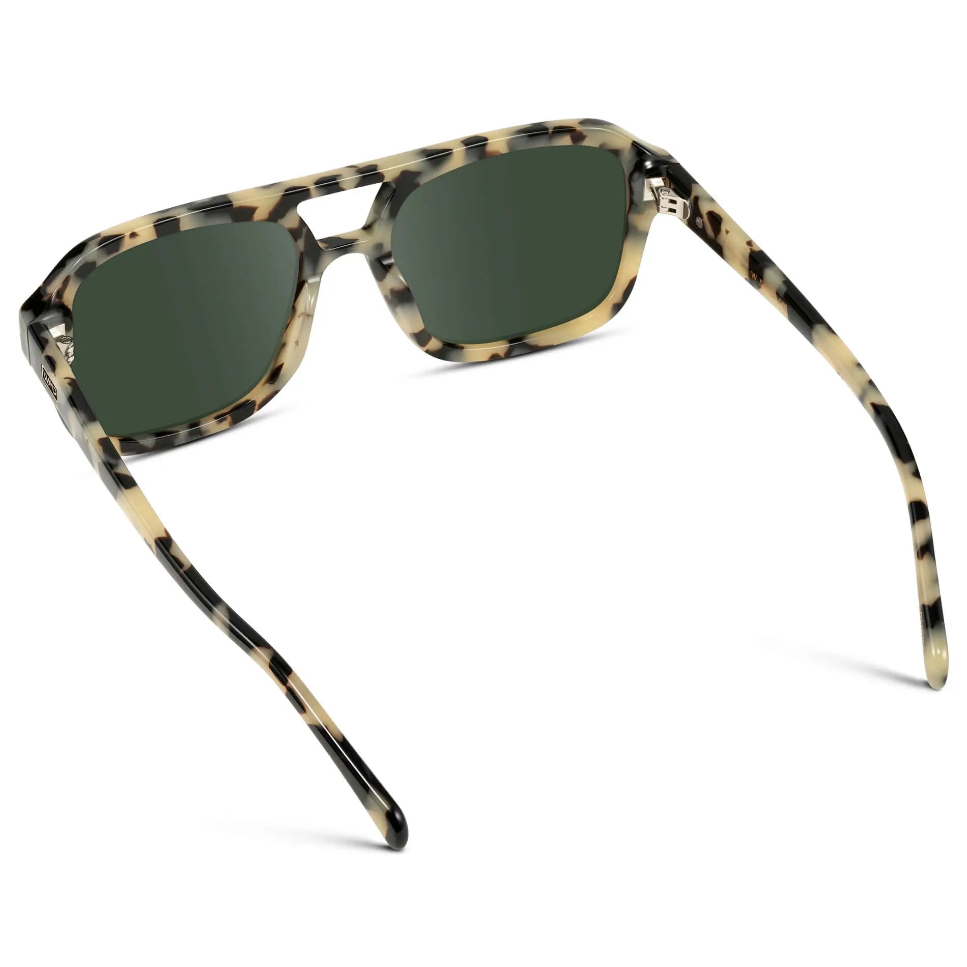 Beige Tortoise / G15 || Back view of Women's Oversized Square Prescription Sunglasses with Beige Tortoise Frame and Green Lenses on a white background