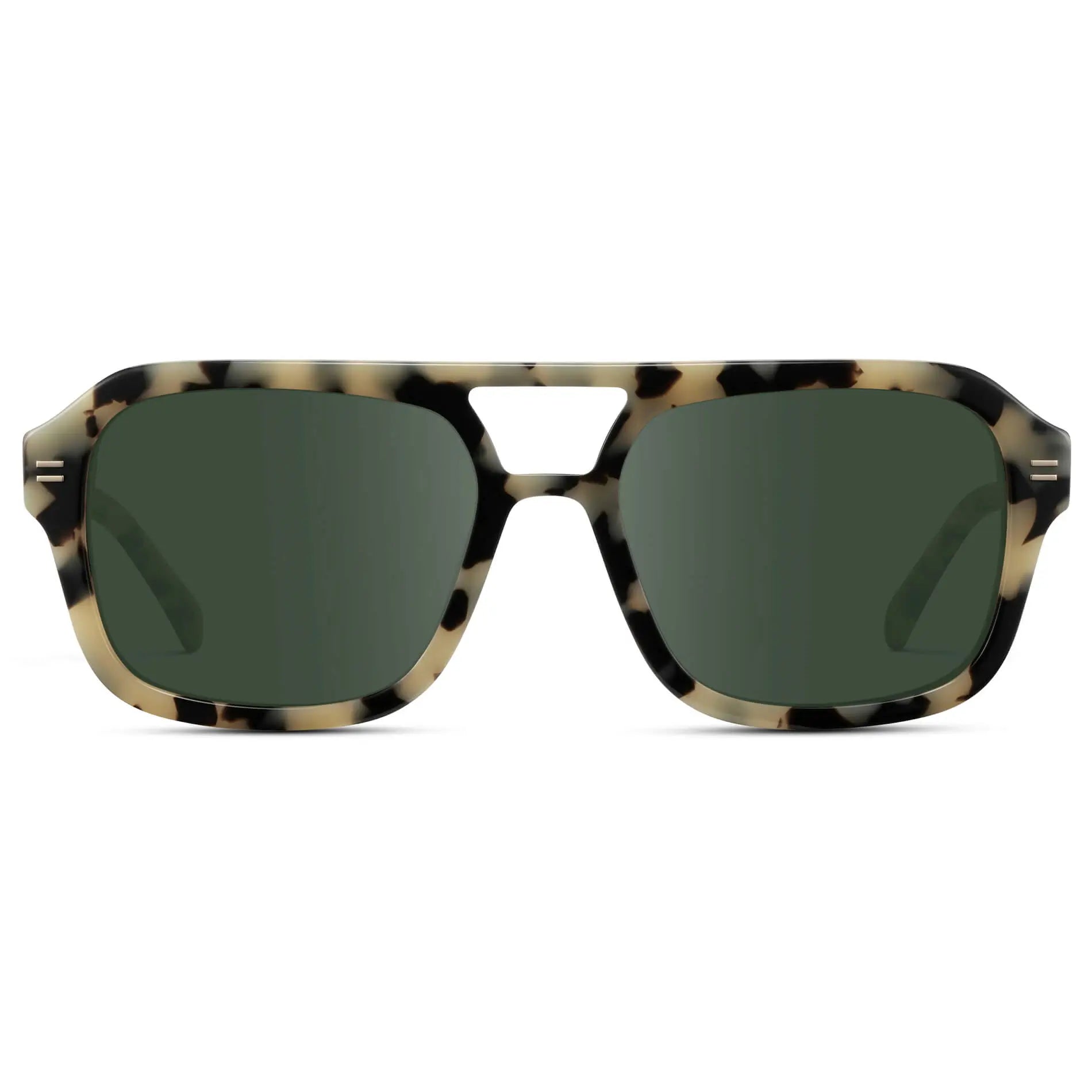 Beige Tortoise / G15 || Women's Oversized Square Prescription Sunglasses with Beige Tortoise Frame and Green Lenses on a white background