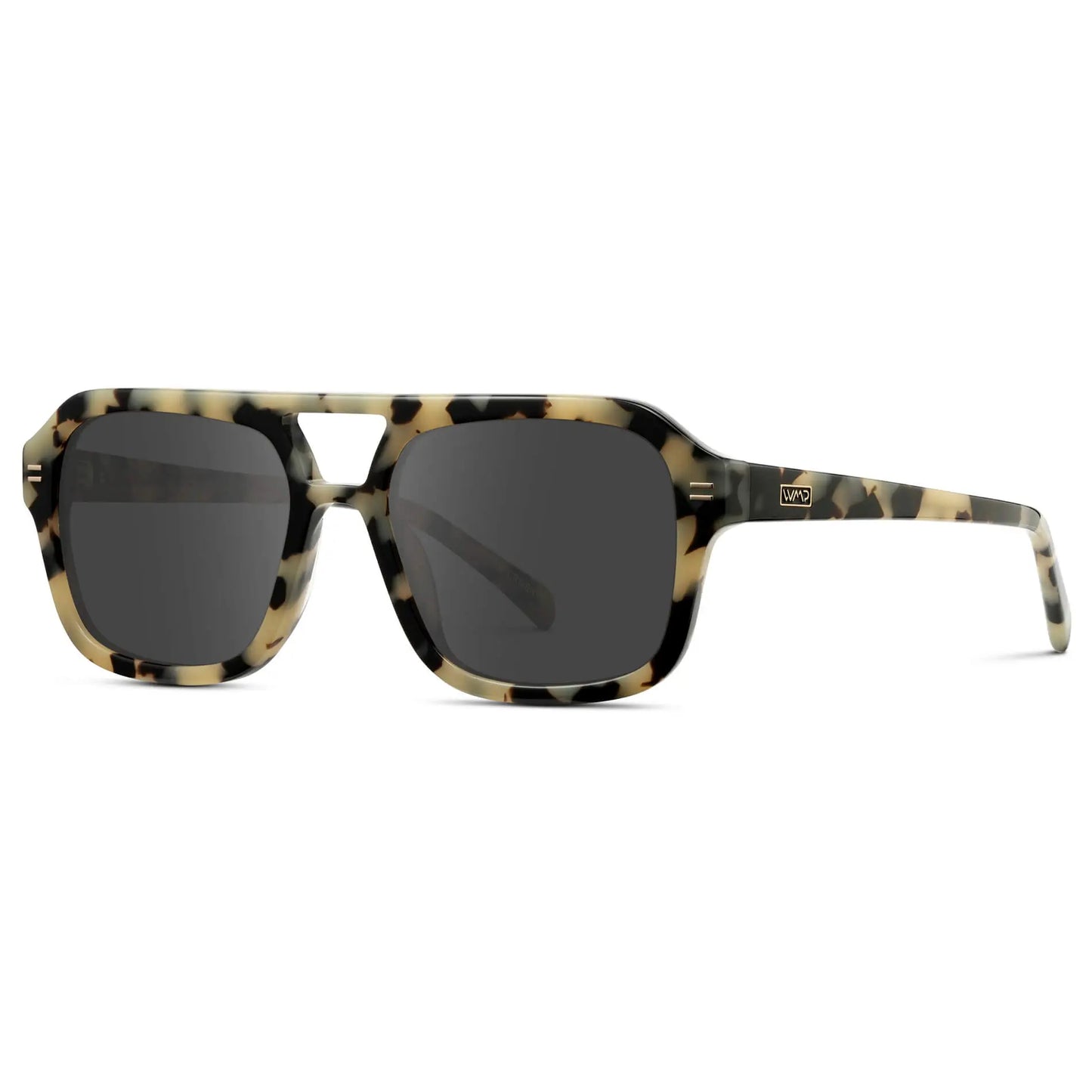 Beige Tortoise / Grey || Side view of Women's Oversized Square Prescription Sunglasses with Beige Tortoise Frame and Grey Lenses on a white background