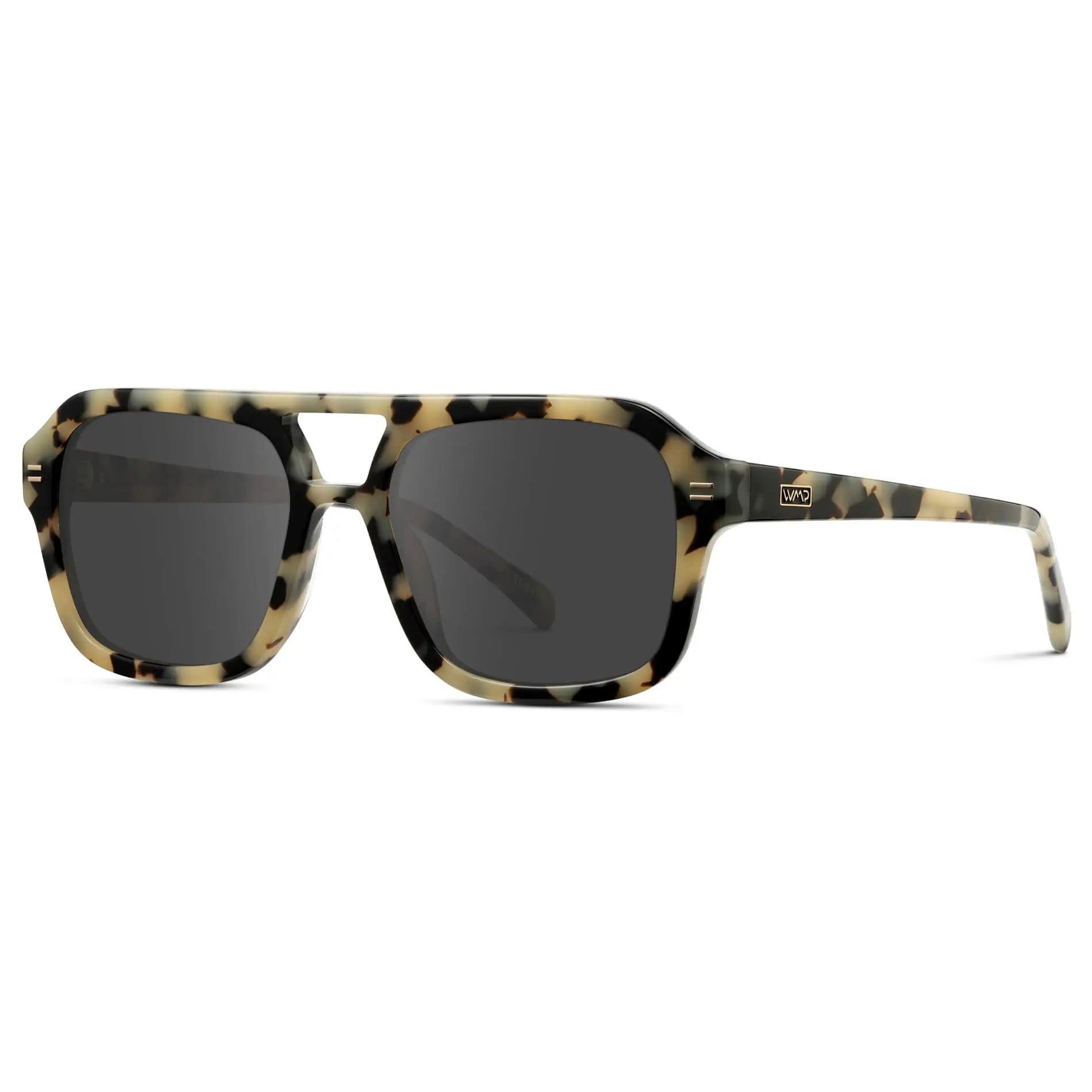 Beige Tortoise / Grey || Side view of Women's Oversized Square Prescription Sunglasses with Beige Tortoise Frame and Grey Lenses on a white background