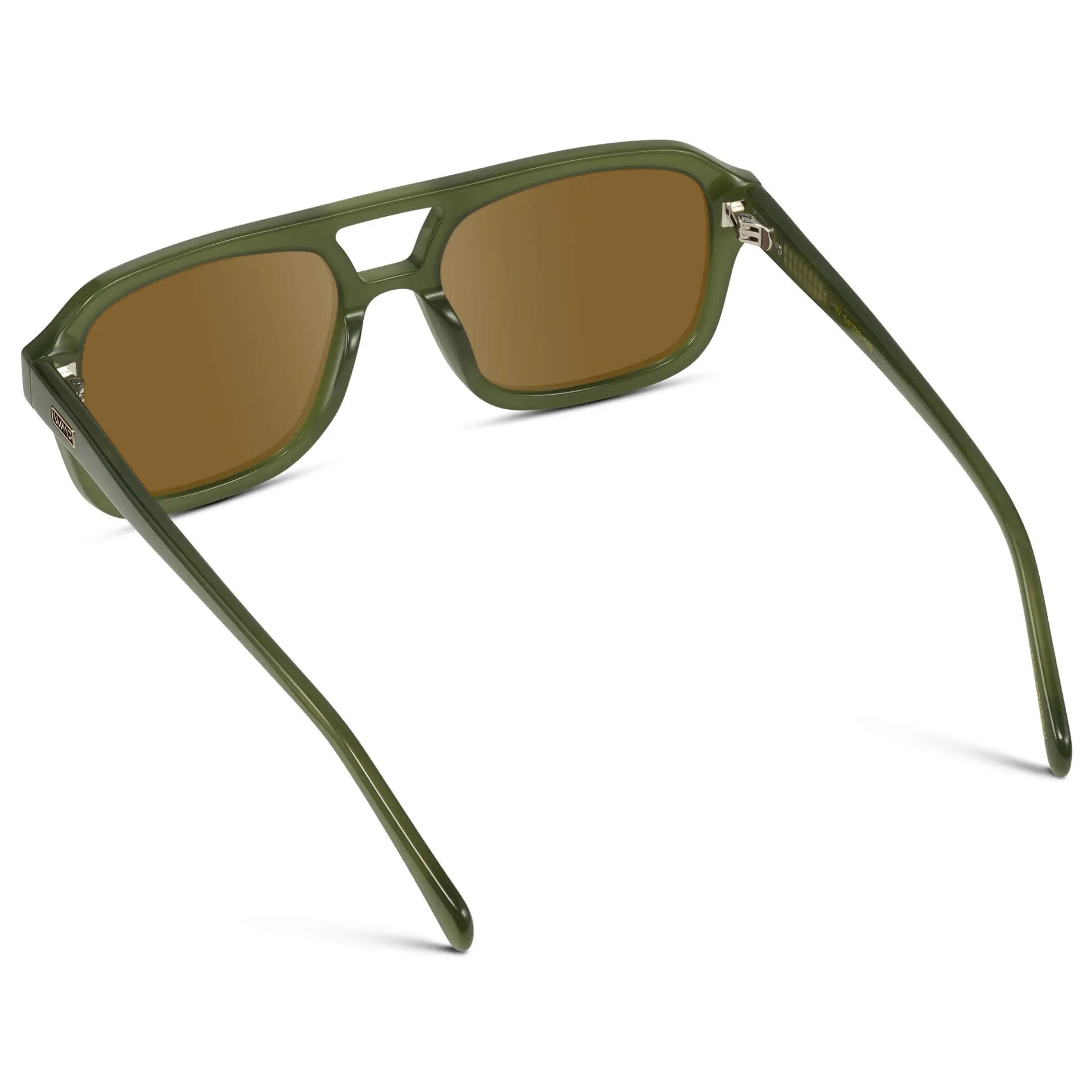 Olive Green / Amber || Back view of Women's Oversized Square Prescription Sunglasses with Olive Green Frame and Brown Lenses on a white background