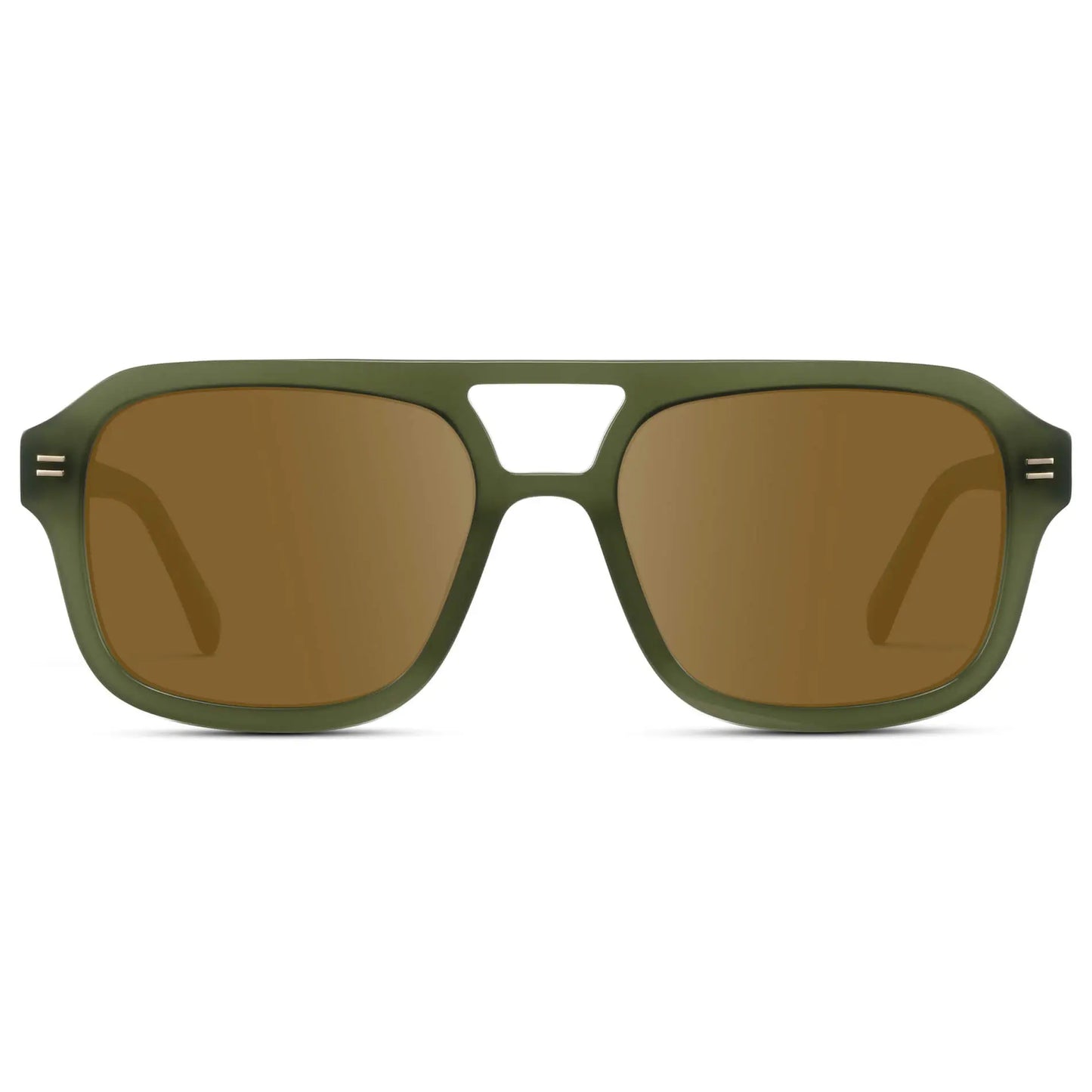 Olive Green / Amber || Women's Oversized Square Prescription Sunglasses with Olive Green Frame and Brown Lenses on a white background