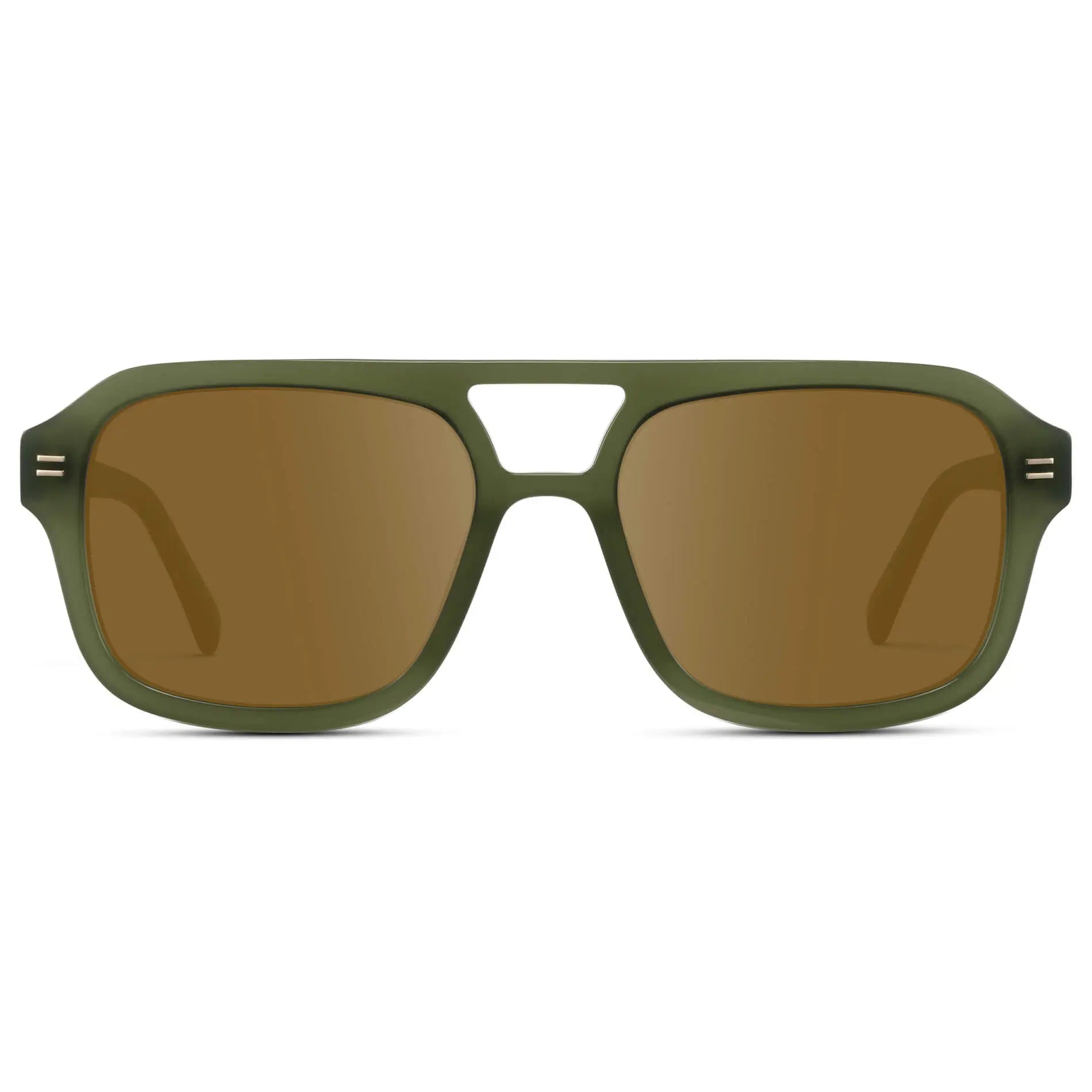 Olive Green / Amber || Women's Oversized Square Prescription Sunglasses with Olive Green Frame and Brown Lenses on a white background