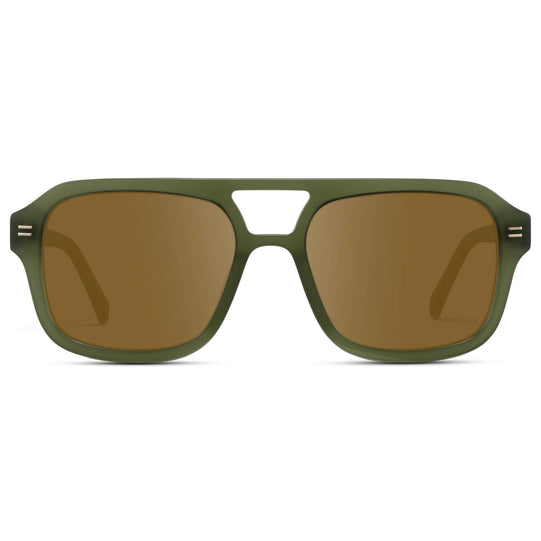 Olive Green / Amber || Oversized Square Prescription Sunglasses