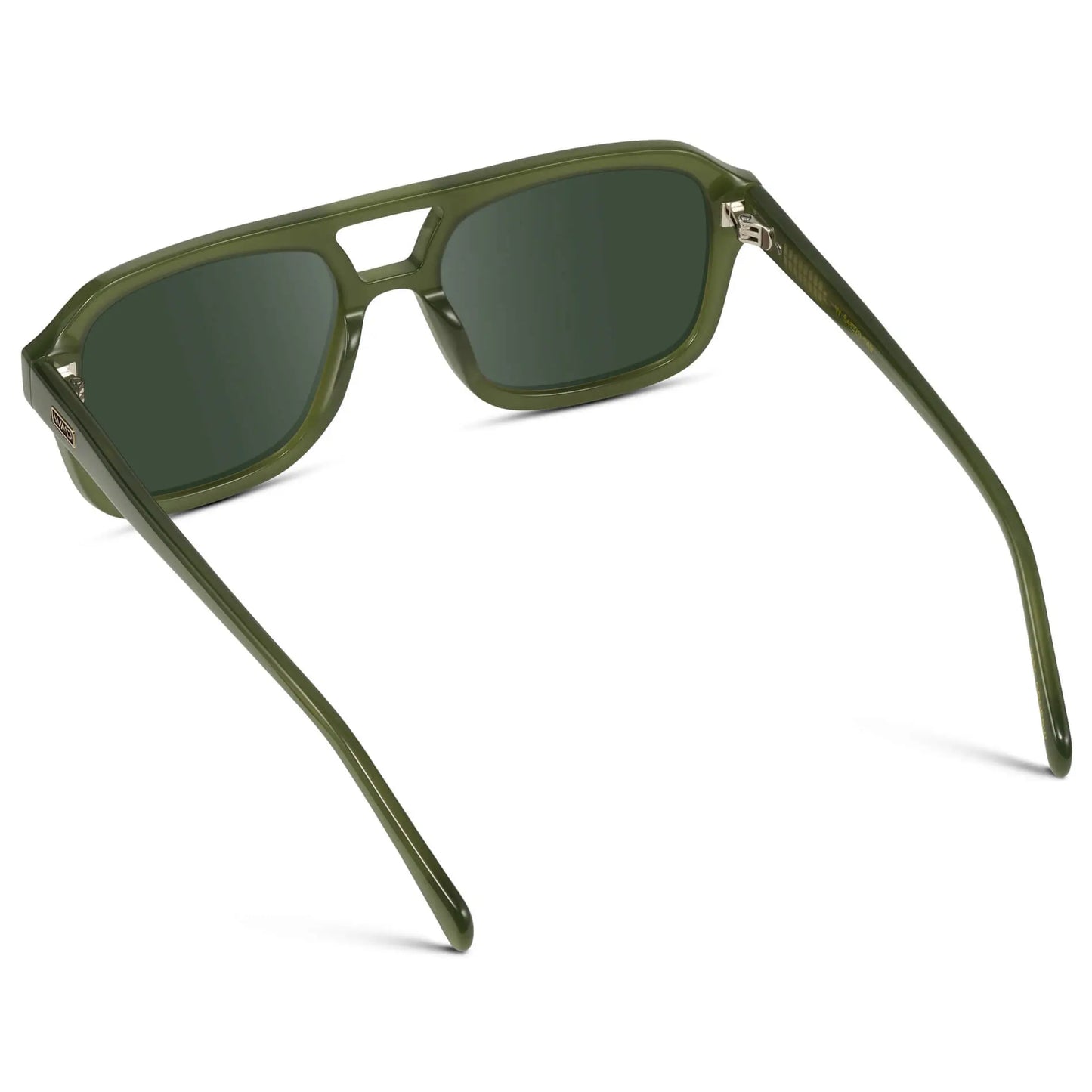 Olive Green / G15 || Back view of Women's Oversized Square Prescription Sunglasses with Olive Green Frame and Green Lenses on a white background