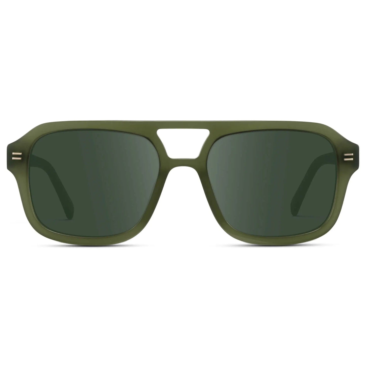 Olive Green / G15 || Women's Oversized Square Prescription Sunglasses with Olive Green Frame and Green Lenses on a white background