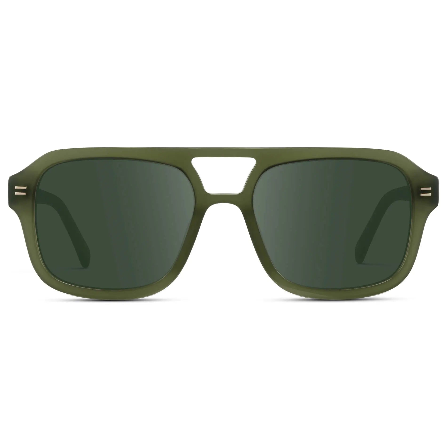 Olive Green / G15 || Women's Oversized Square Prescription Sunglasses with Olive Green Frame and Green Lenses on a white background