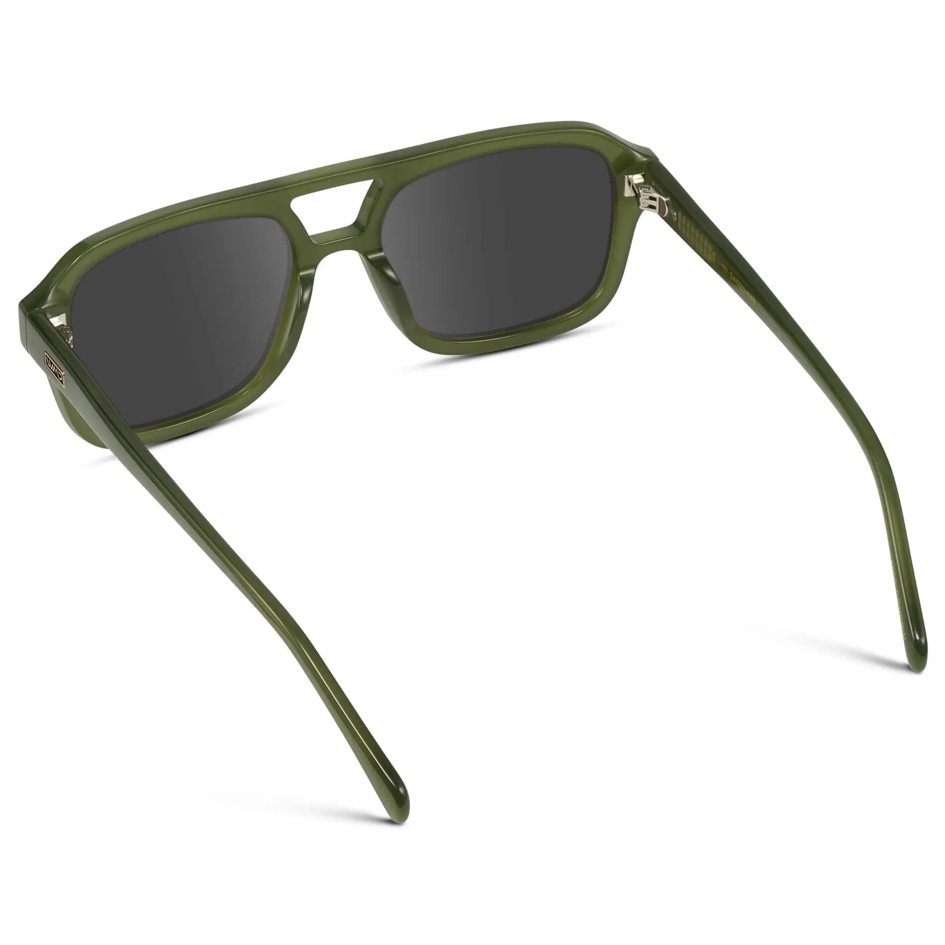 Olive Green / Grey || Back view of Women's Oversized Square Prescription Sunglasses with Olive Green Frame and Grey Lenses on a white background