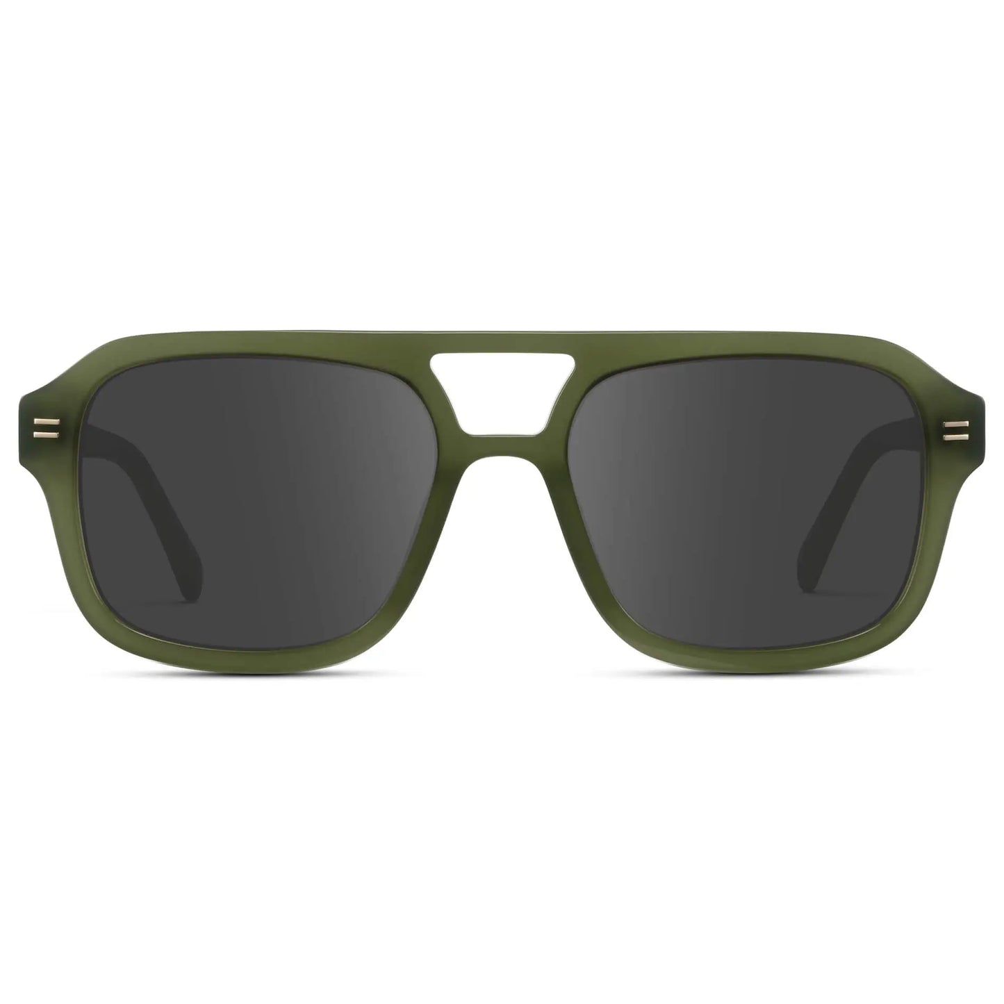 Olive Green / Grey || Women's Oversized Square Prescription Sunglasses with Olive Green Frame and Grey Lenses on a white background