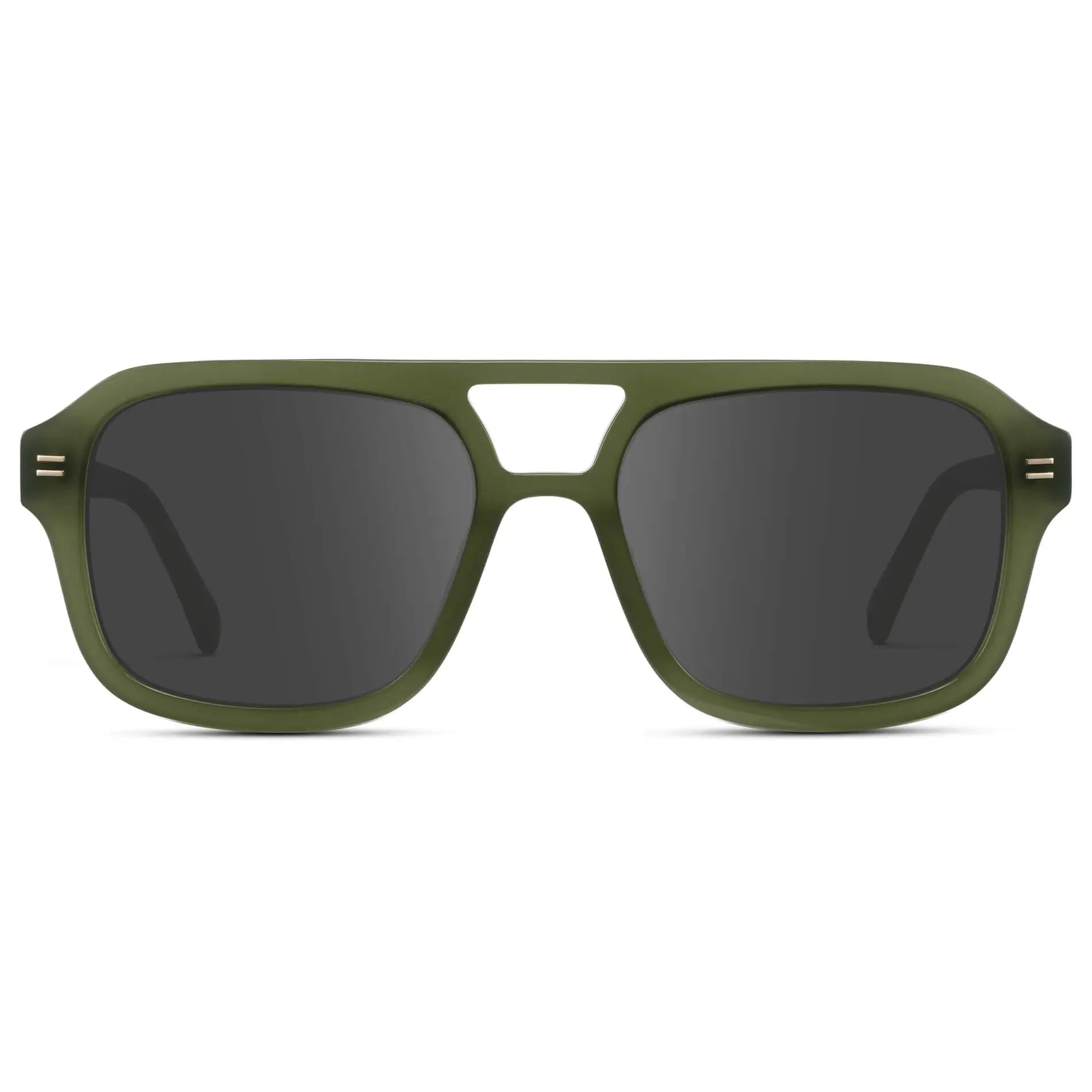 Olive Green / Grey || Women's Oversized Square Prescription Sunglasses with Olive Green Frame and Grey Lenses on a white background