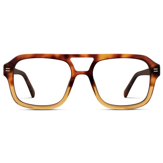 Sunset Tortoise || Square Frame Glasses with Clear Prescription Lenses.