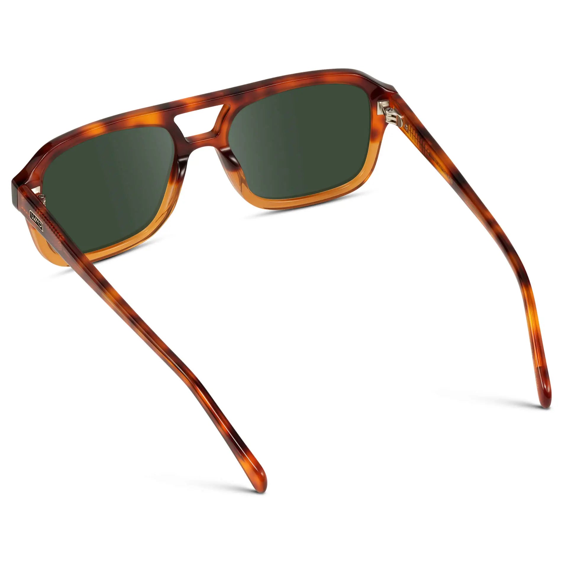 Sunset Tortoise / G15 || Back view of Women's Oversized Square Prescription Sunglasses with Sunset Tortoise Frame and Green Lenses on a white background