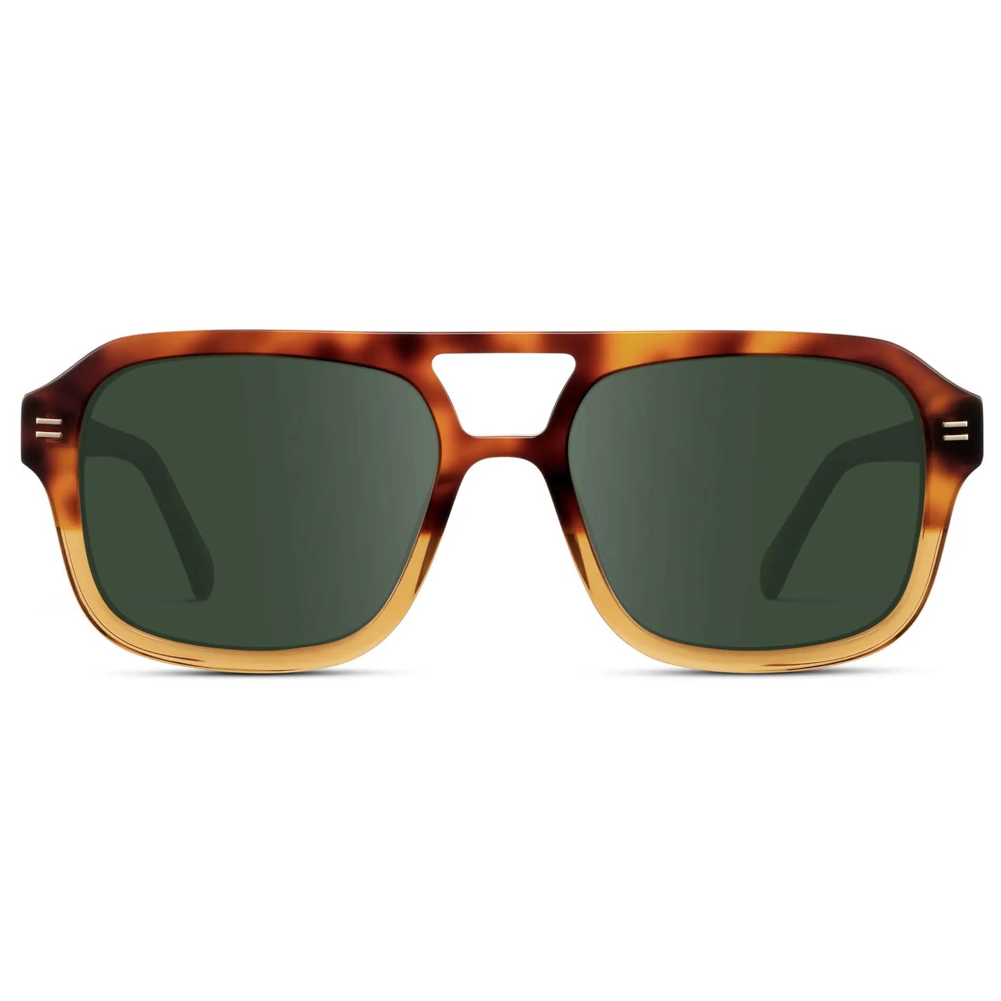 Sunset Tortoise / G15 || Women's Oversized Square Prescription Sunglasses with Sunset Tortoise Frame and Green Lenses on a white background