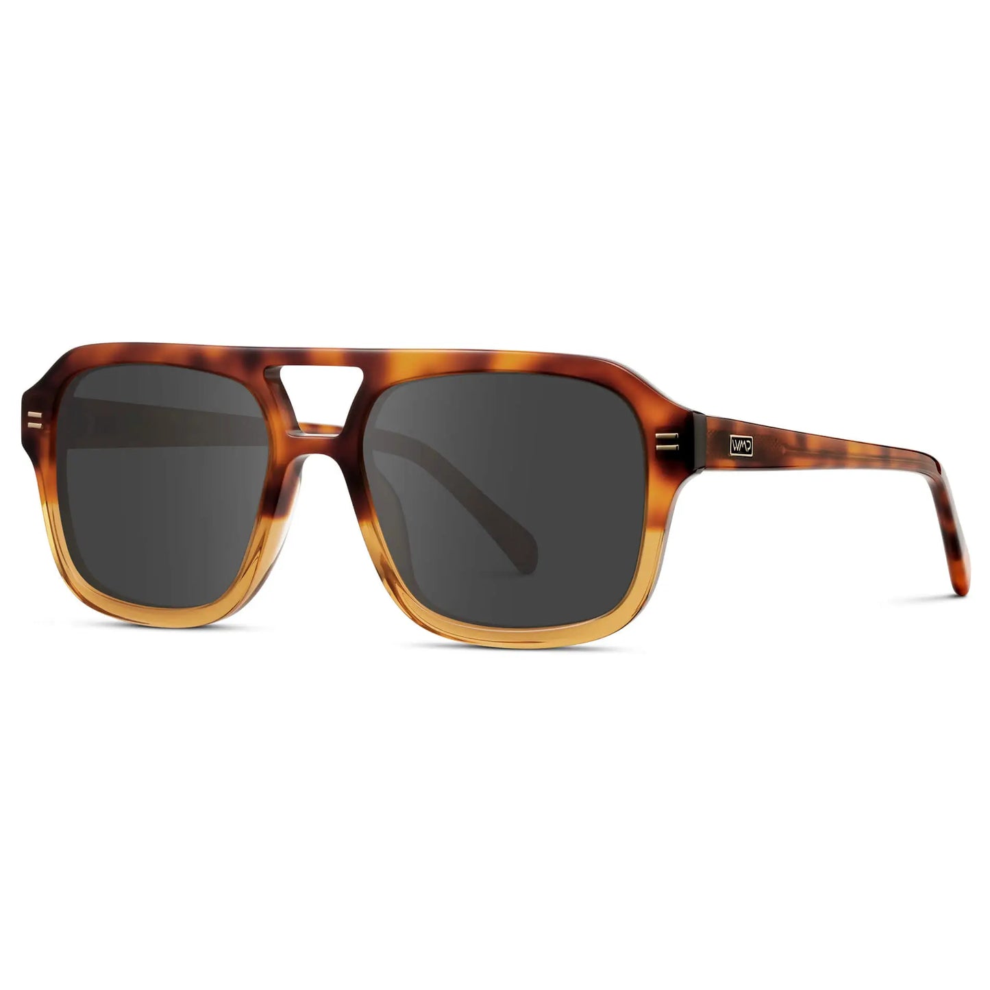 Sunset Tortoise / Grey || Side view of Women's Oversized Square Prescription Sunglasses with Sunset Tortoise Frame and Grey Lenses on a white background