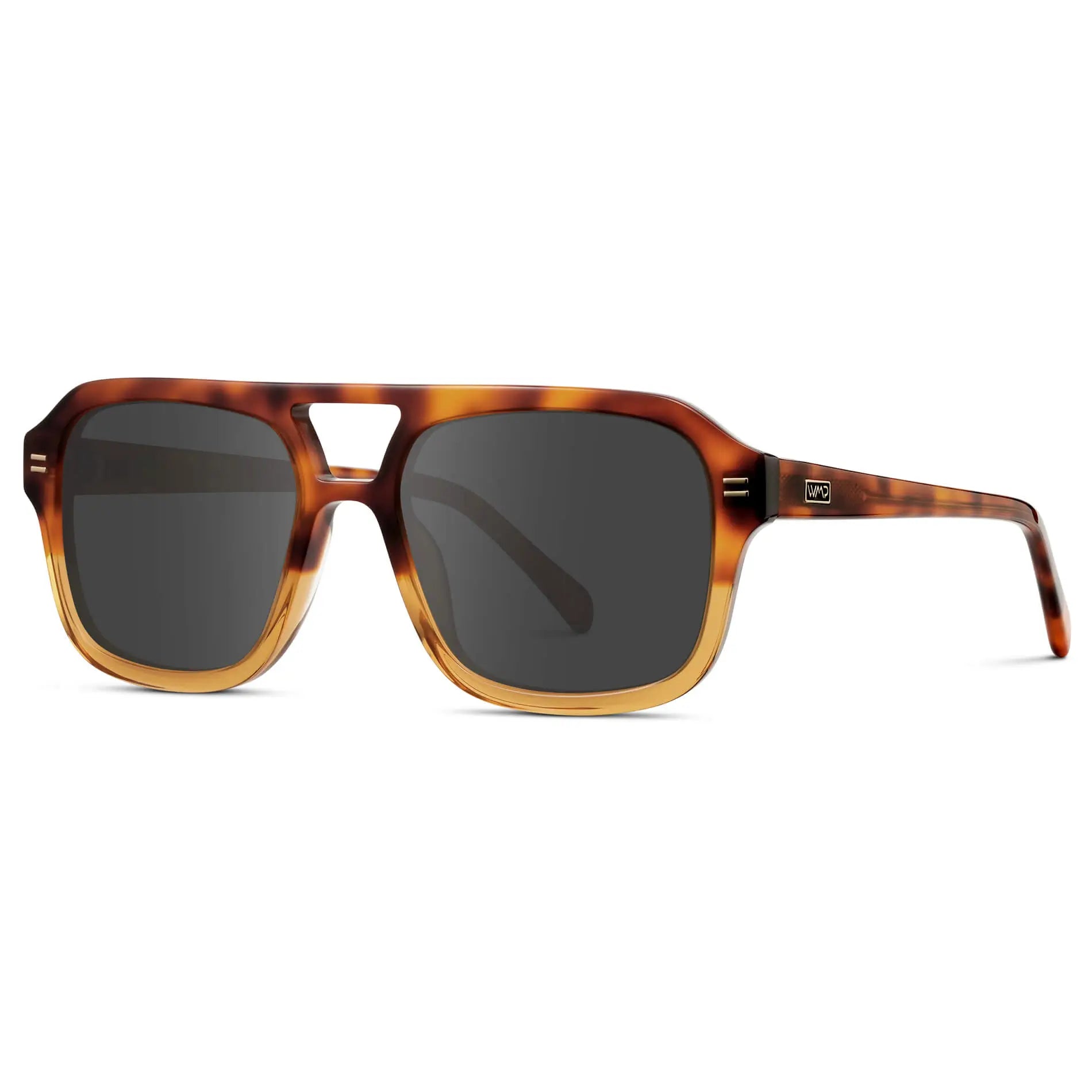 Sunset Tortoise / Grey || Side view of Women's Oversized Square Prescription Sunglasses with Sunset Tortoise Frame and Grey Lenses on a white background