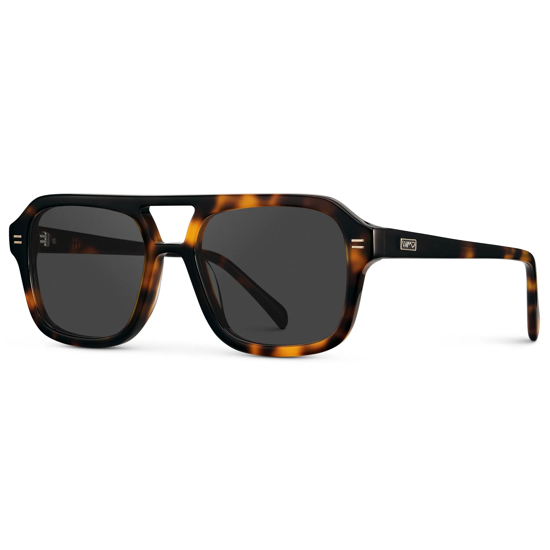 Brown Tortoise / Grey || Side view of Women's Oversized Square Prescription Sunglasses with Brown Tortoise Frame and Grey Lenses on a white background