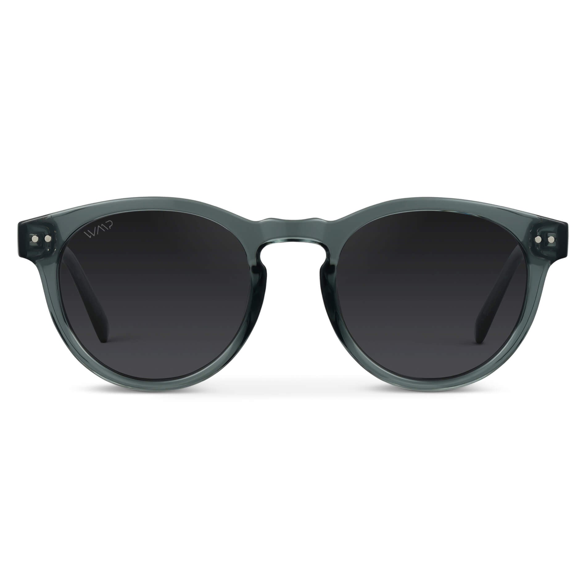 Crystal Blue Frame / Black Lens || Blue Round Frame Sunglasses with Black Polarized Lenses