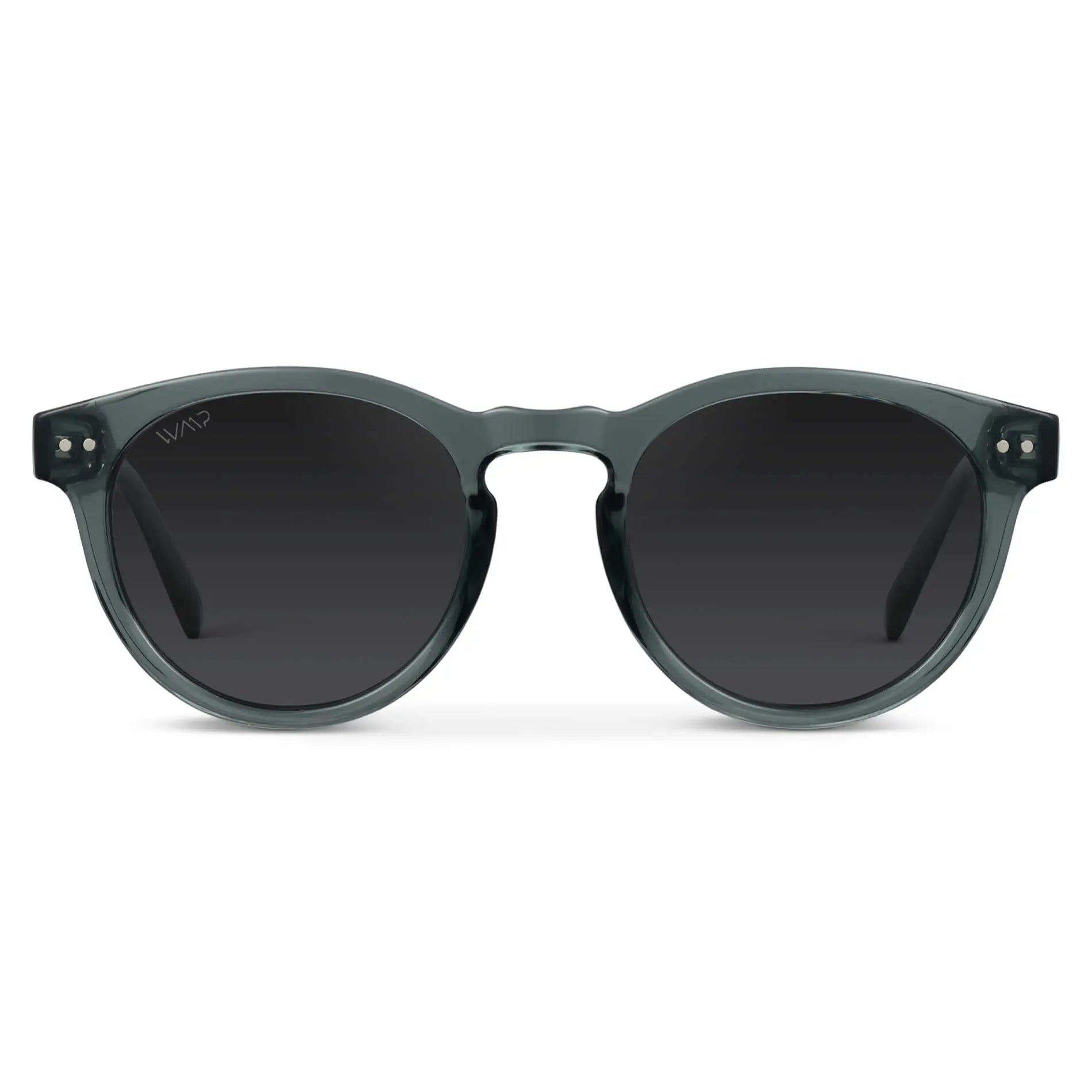 Crystal Blue Frame / Black Lens / Medium || Women's Blue Round Frame Sunglasses with Black Polarized Lenses