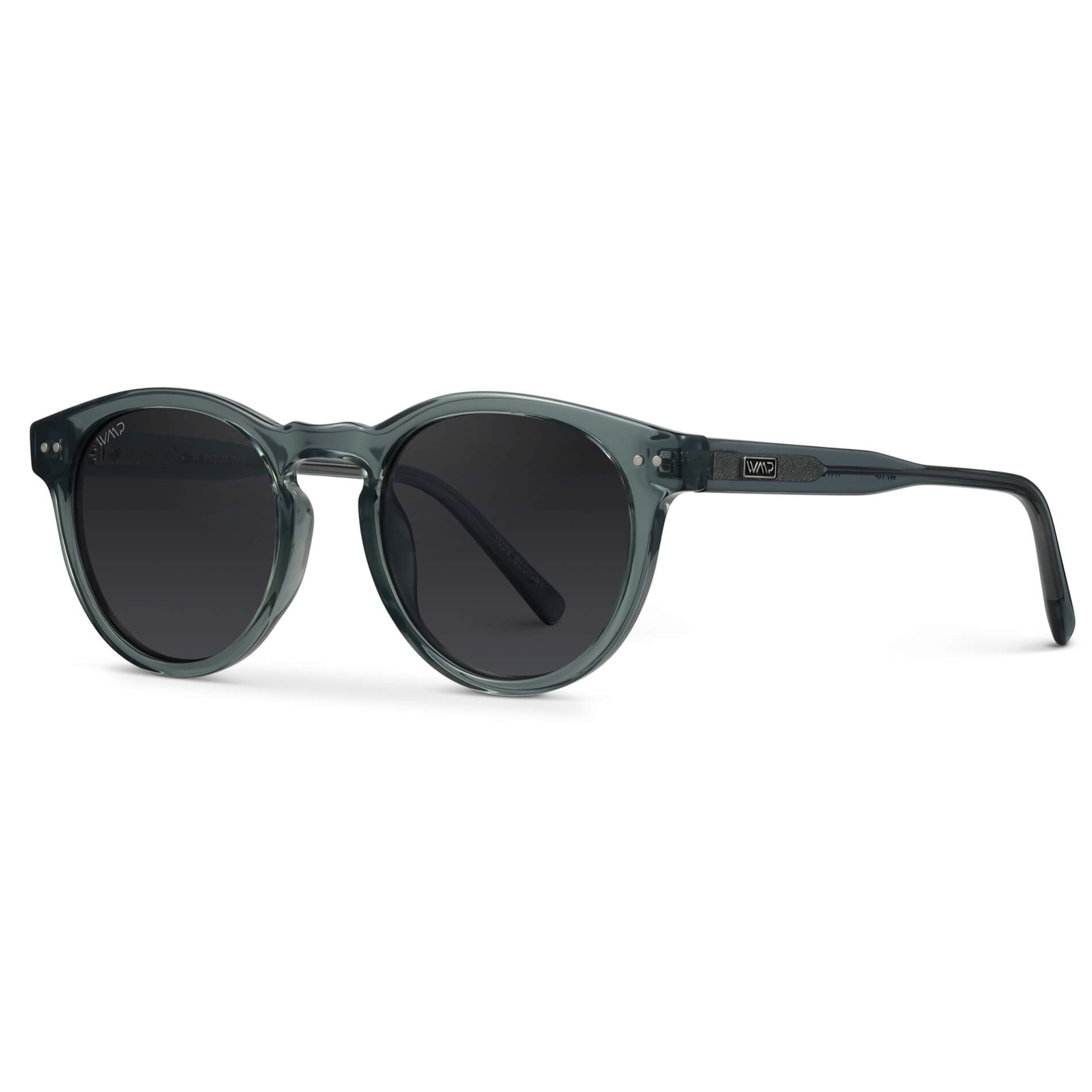 Crystal Blue Frame / Black Lens || Blue Round Frame Sunglasses with Black Polarized Lenses