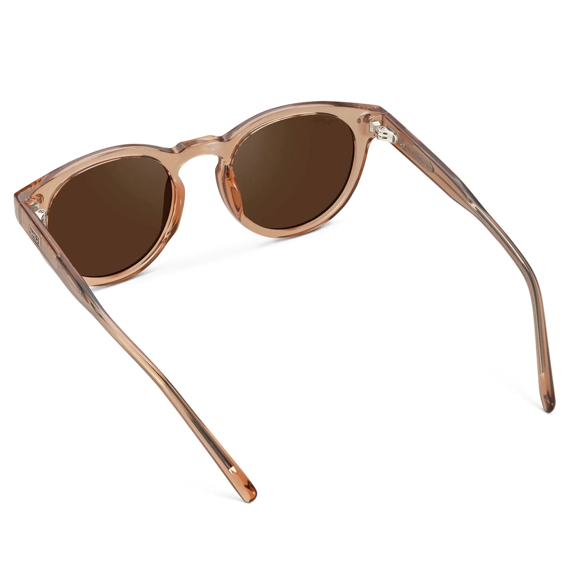 Light Crystal Brown / Brown Lens || Back view of Women's Brown Round Frame Sunglasses with Brown Polarized Lenses on a white background