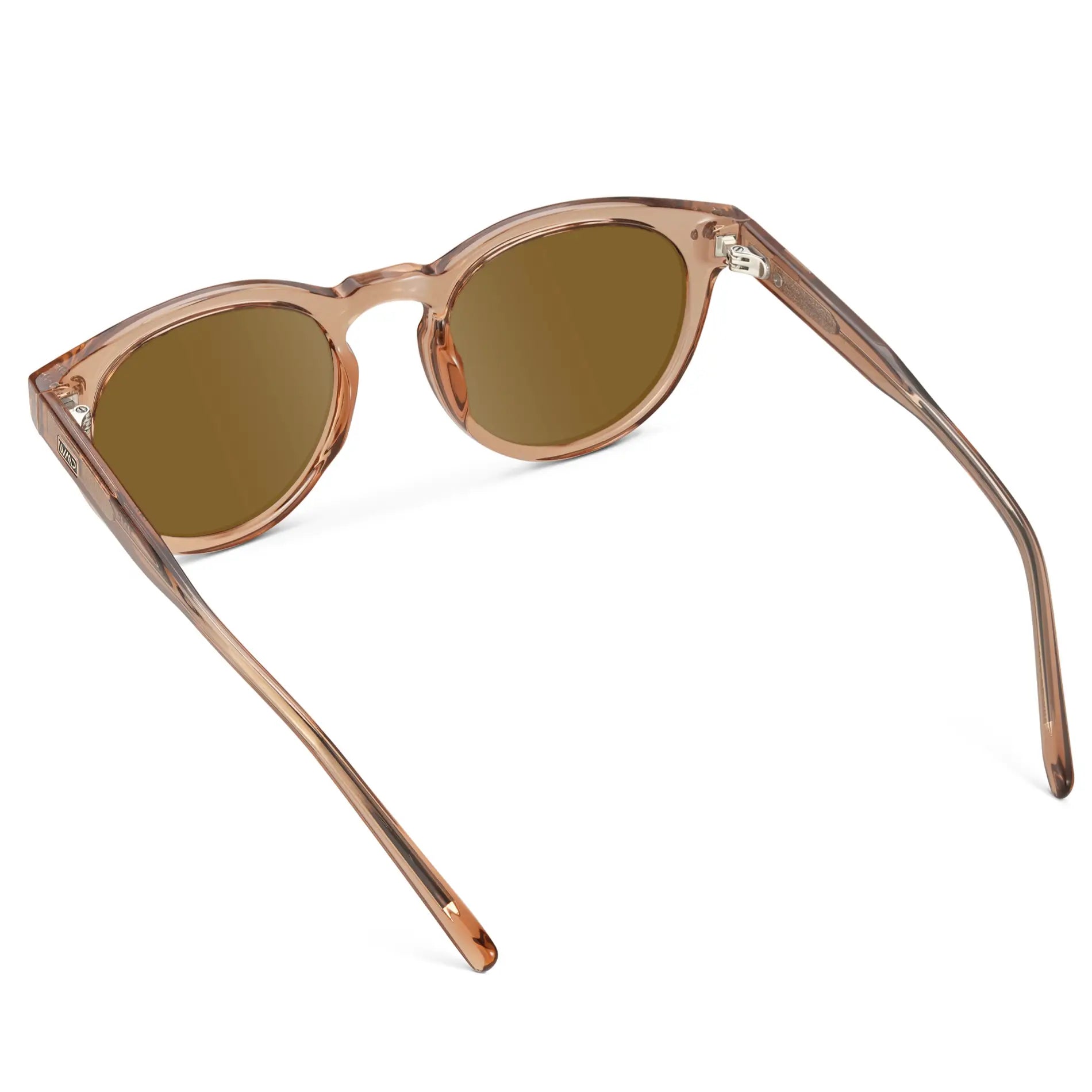 Light Crystal Brown / Amber || Back view of Brown Round Frame Prescription Sunglasses with Brown Lenses on a white background