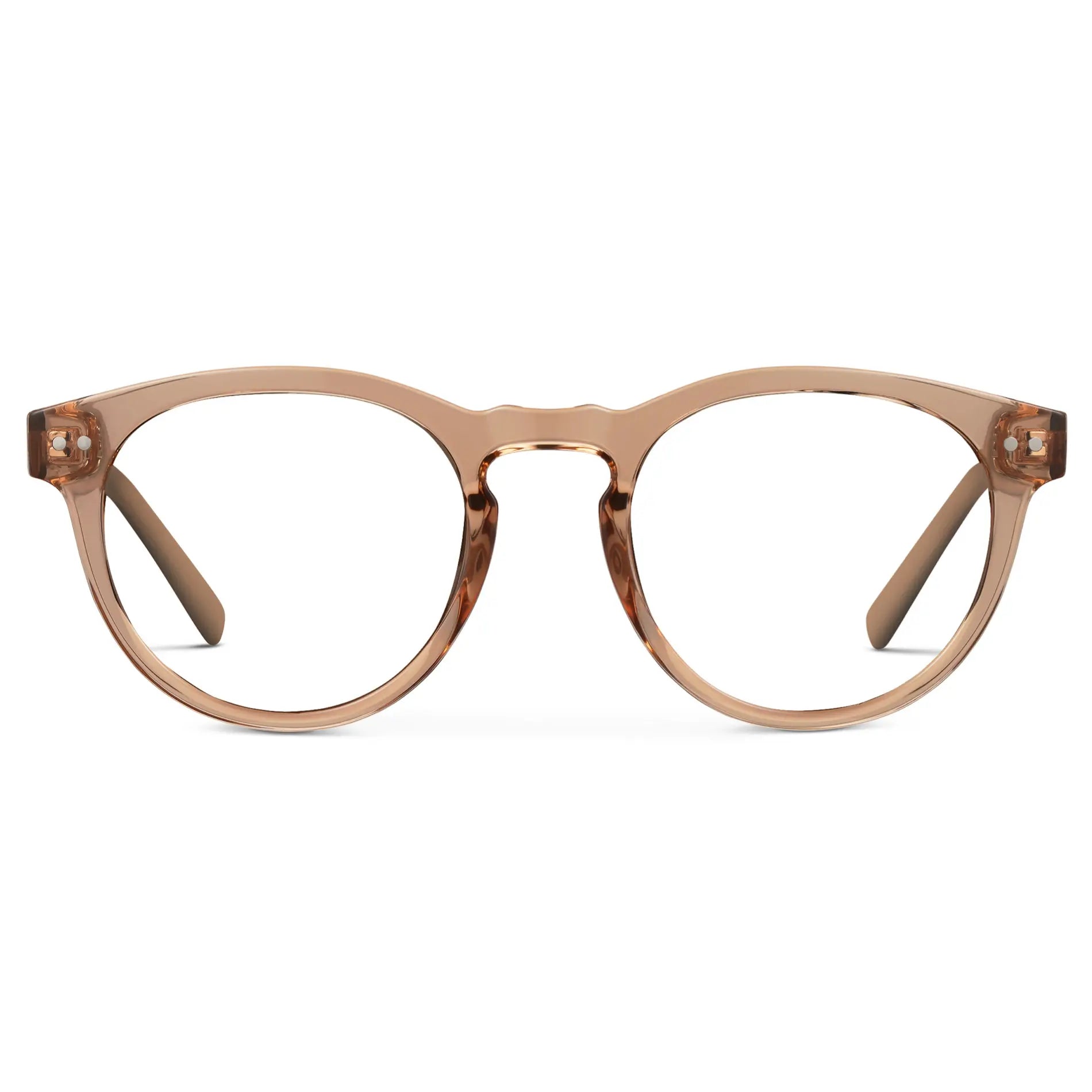Light Crystal Brown || Women's Round Prescription Glasses with Brown Frame and Clear Lenses on a white background