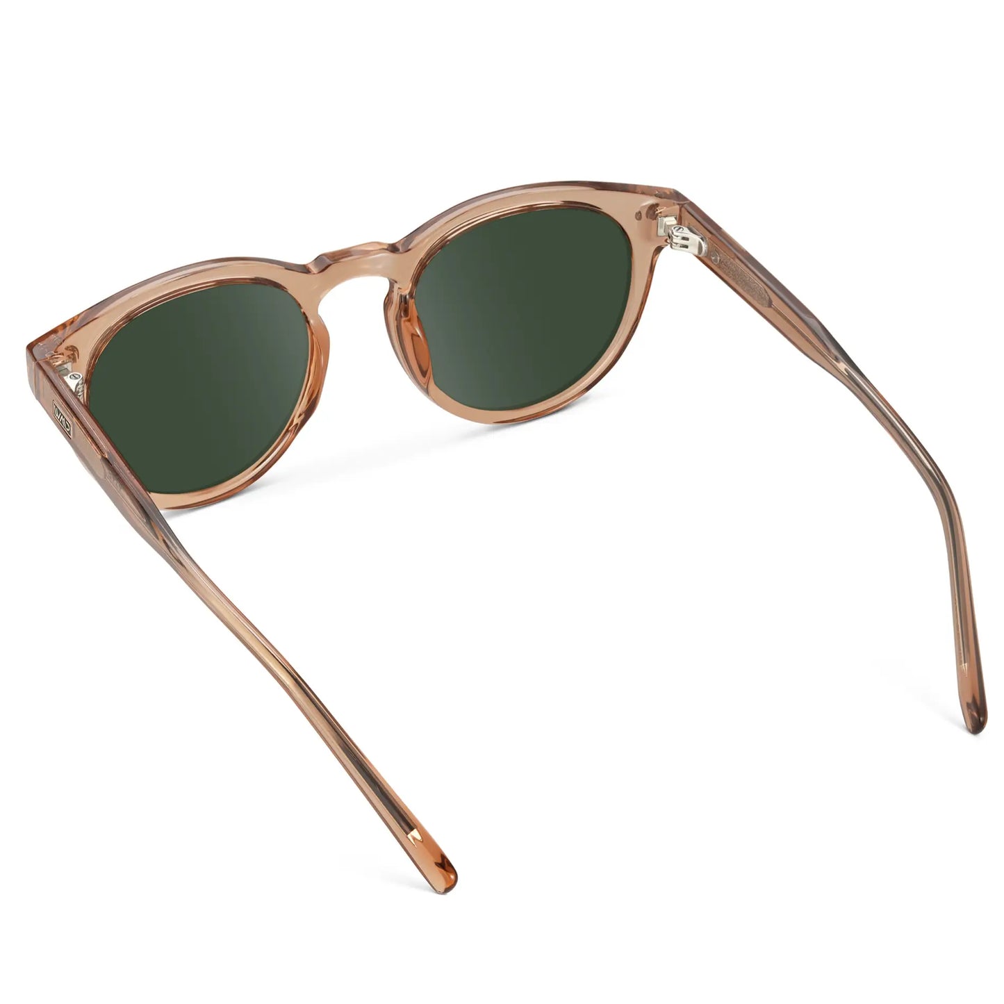 Light Crystal Brown / G15 || Back view of Brown Round Frame Prescription Sunglasses with Green Lenses on a white background