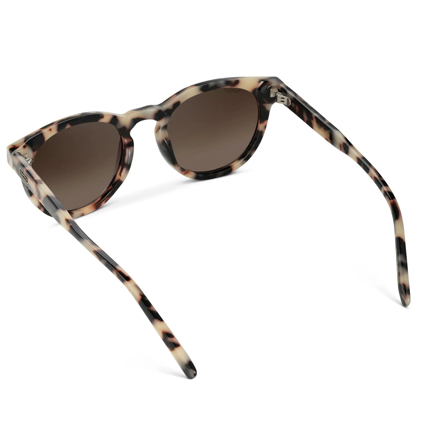 Beige Tortoise / Brown Gradient Lens || Back view of Women's Tortoise Round Frame Sunglasses with Brown Polarized Lenses on a white background