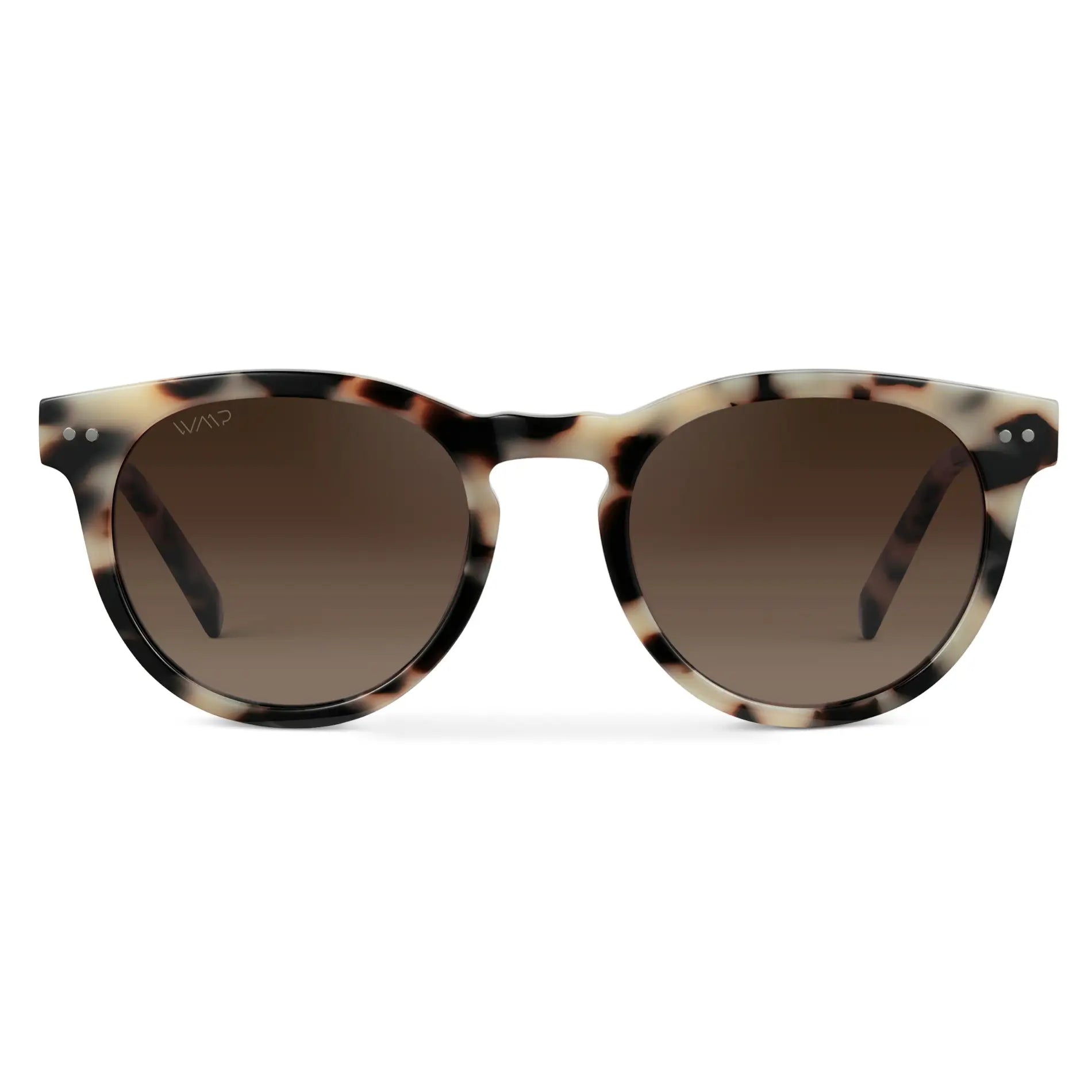 Beige Tortoise / Brown Gradient Lens || Women's Tortoise Round Frame Sunglasses with Brown Polarized Lenses on a white background