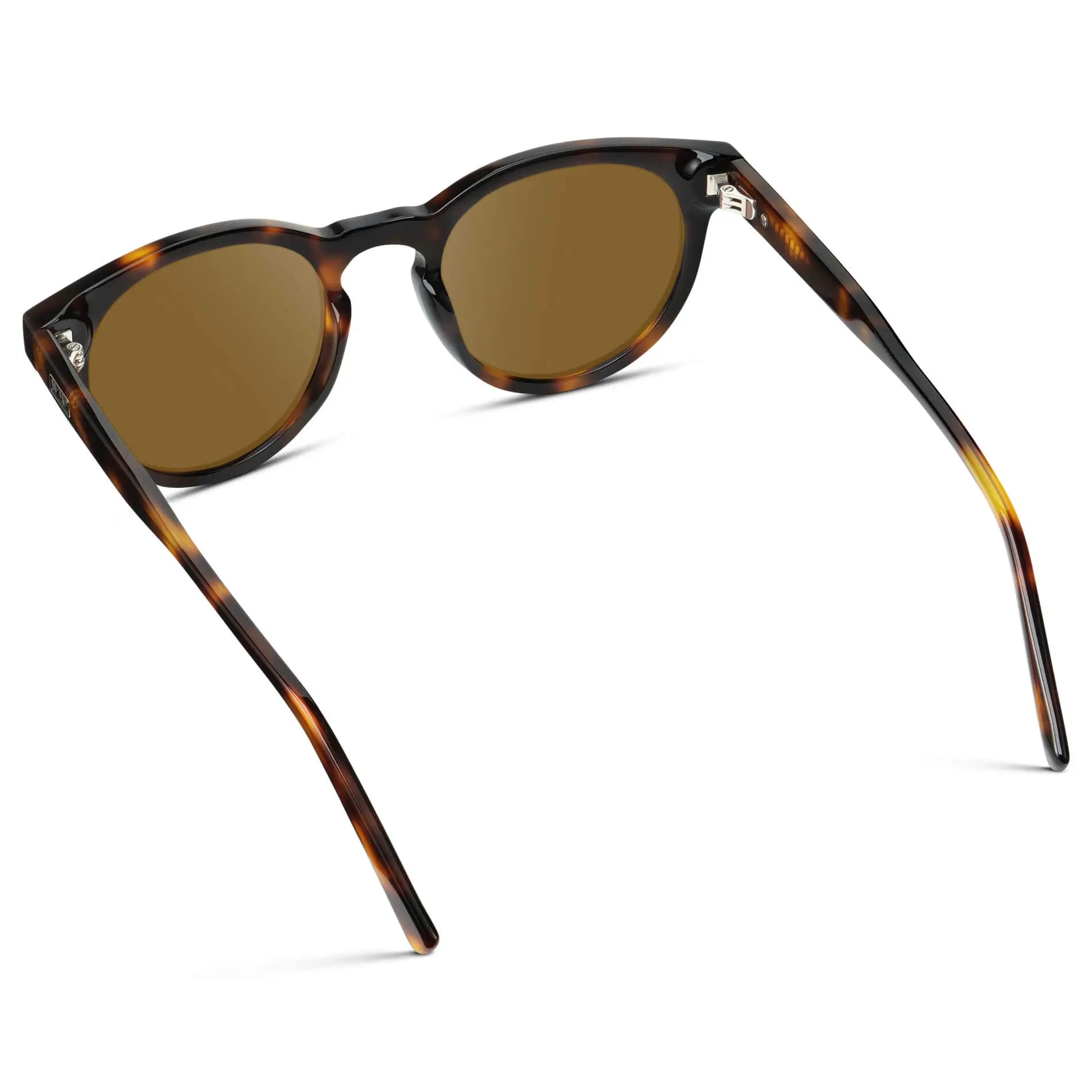 Brown Tortoise / Amber || Back view of Brown Tortoise Round Acetate Frame with Amber Prescription Lens on a white background