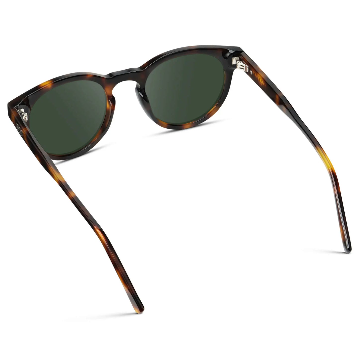 Brown Tortoise / G15 || Back view of Brown Tortoise Round Acetate Frame with Green Prescription Lens on a white background