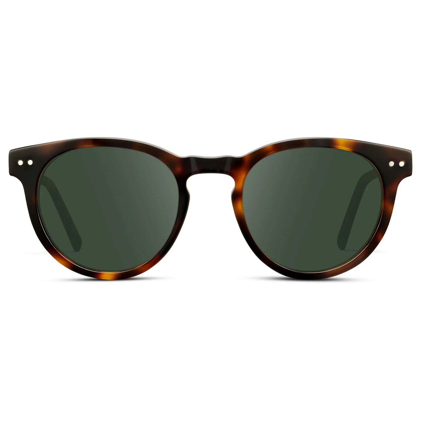 Brown Tortoise / G15 || Brown Tortoise Round Acetate Frame with Green Prescription Lens on a white background