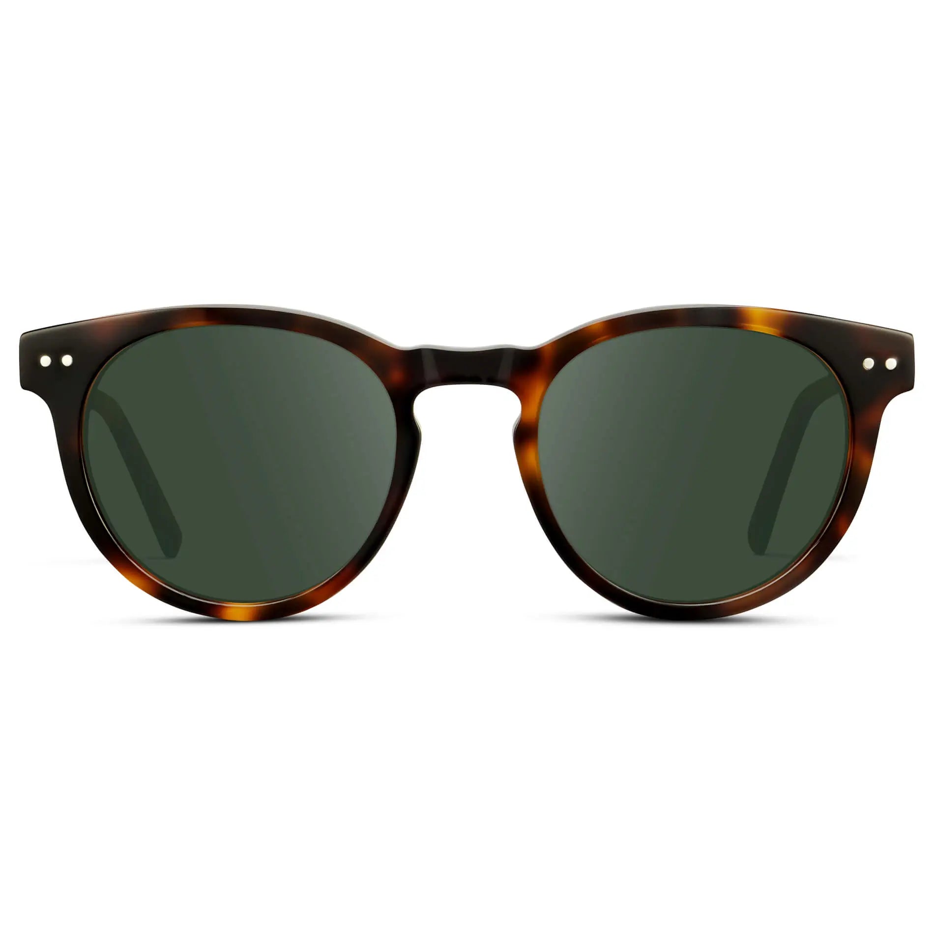 Brown Tortoise / G15 || Brown Tortoise Round Acetate Frame with Green Prescription Lens on a white background