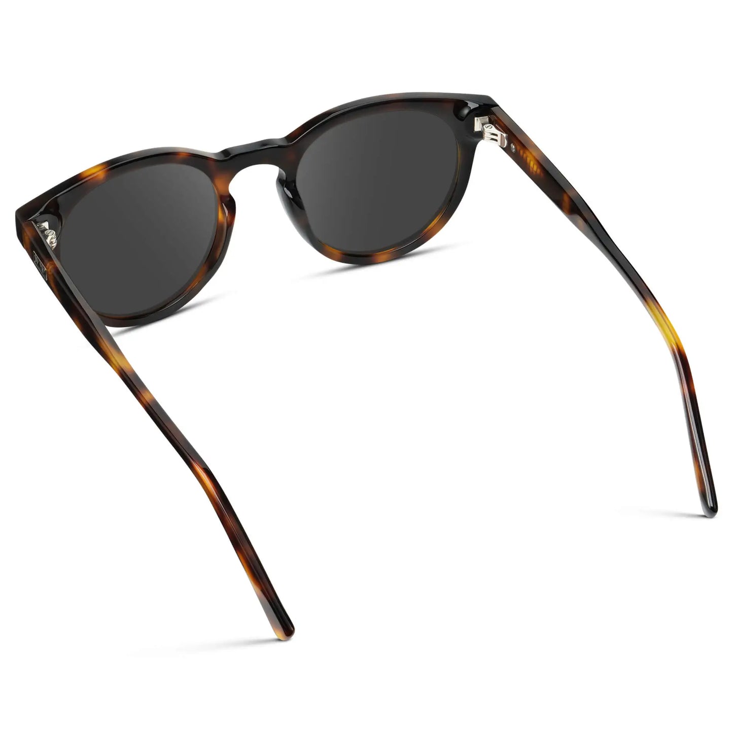 Brown Tortoise / Grey || Back view of Brown Tortoise Round Acetate Frame with Grey Prescription Lens on a white background