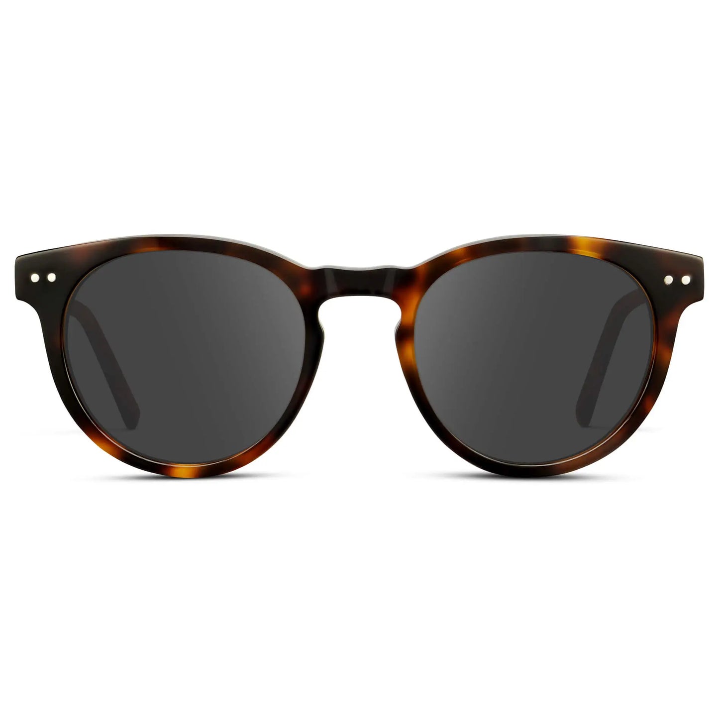 Brown Tortoise / Grey || Brown Tortoise Round Acetate Frame with Grey Prescription Lens on a white background