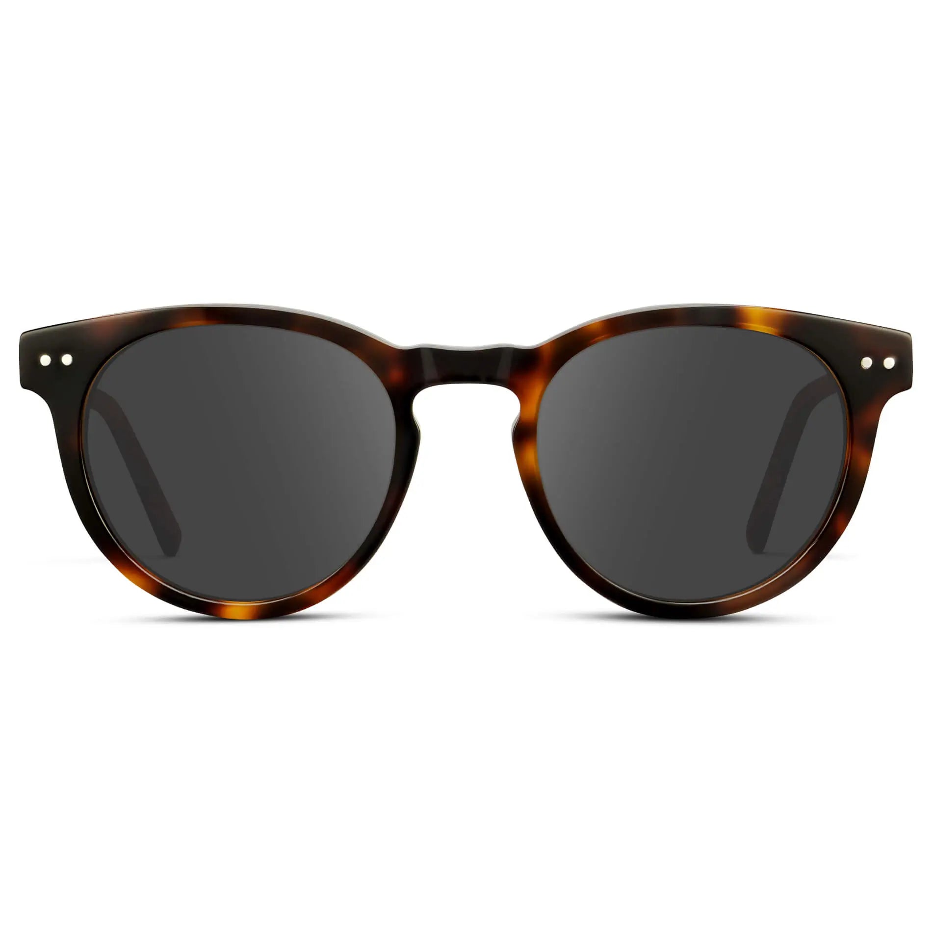 Brown Tortoise / Grey || Brown Tortoise Round Acetate Frame with Grey Prescription Lens on a white background