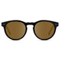 Black / Amber || Black Round Frame Prescription Sunglasses with Brown Lenses on a white background